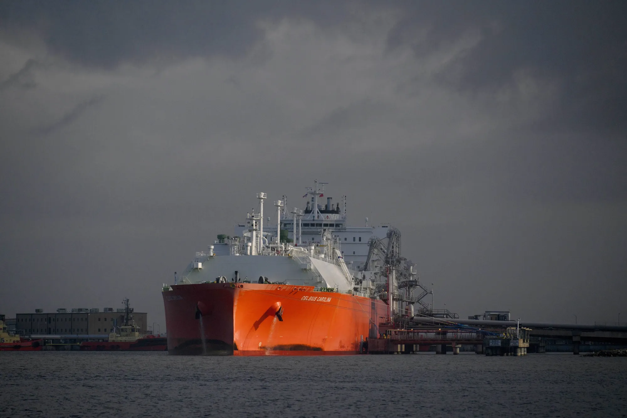 An LNG tanker docked at Cheniere's Sabine Pass export terminal in Cameron, Louisiana, US.