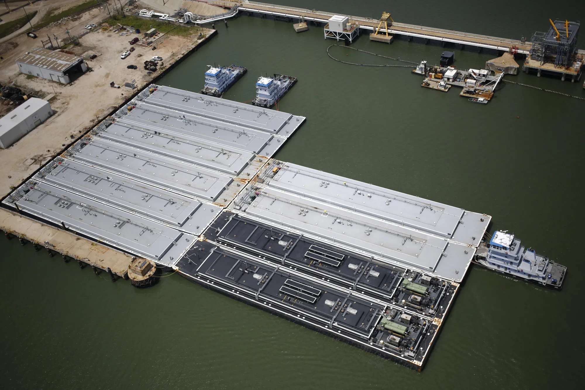 Petroleum barges docked in port at&nbsp;Texas City, Texas&nbsp;on&nbsp;Aug. 30, 2017.