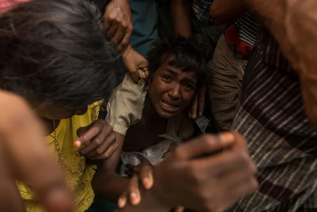 A crush of Rohingya refugees in Bangladesh.

