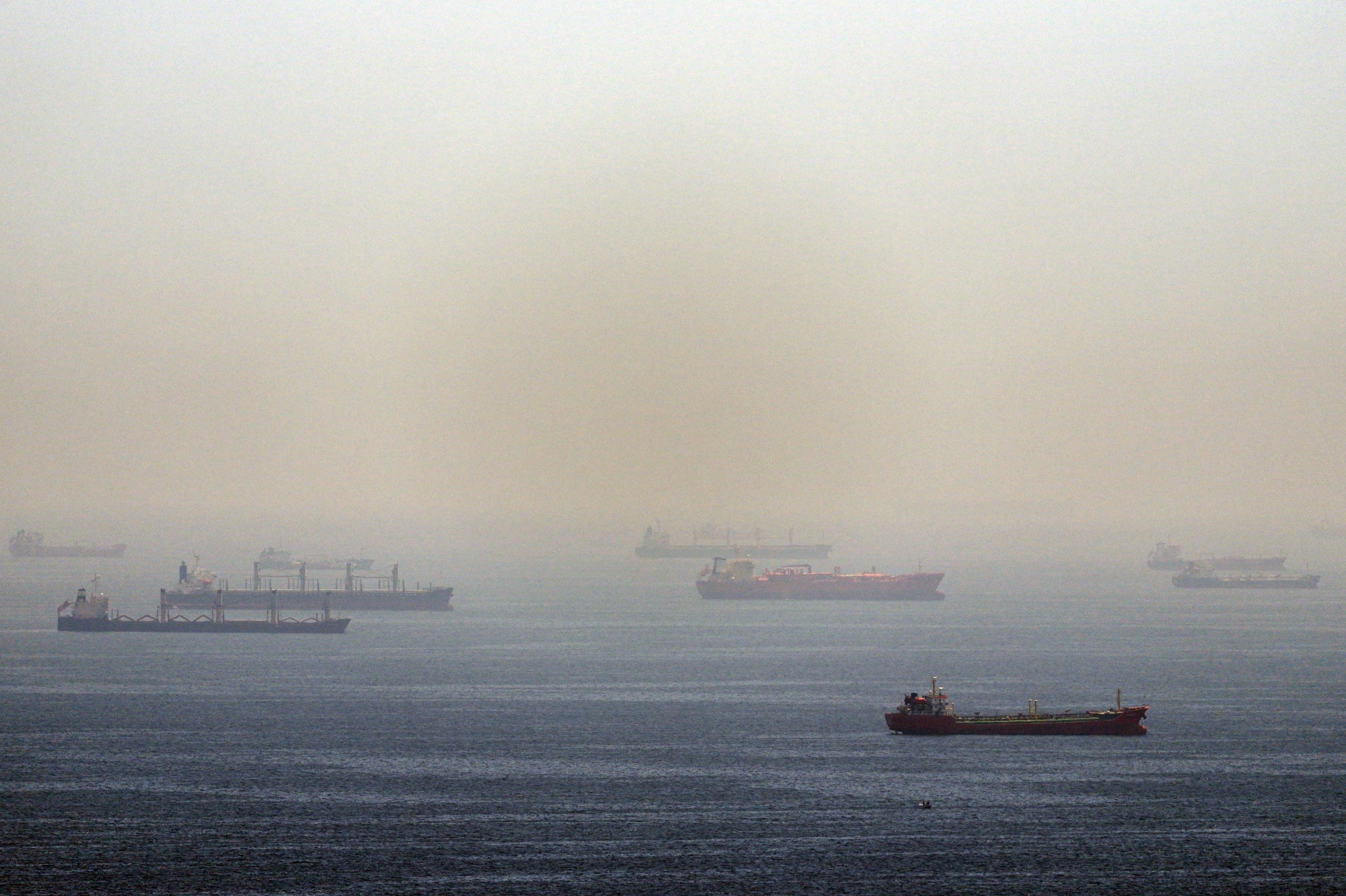 Tankers anchored in the Strait of Hormuz, Saturday, April 18, 2026. (AP Photo) AP