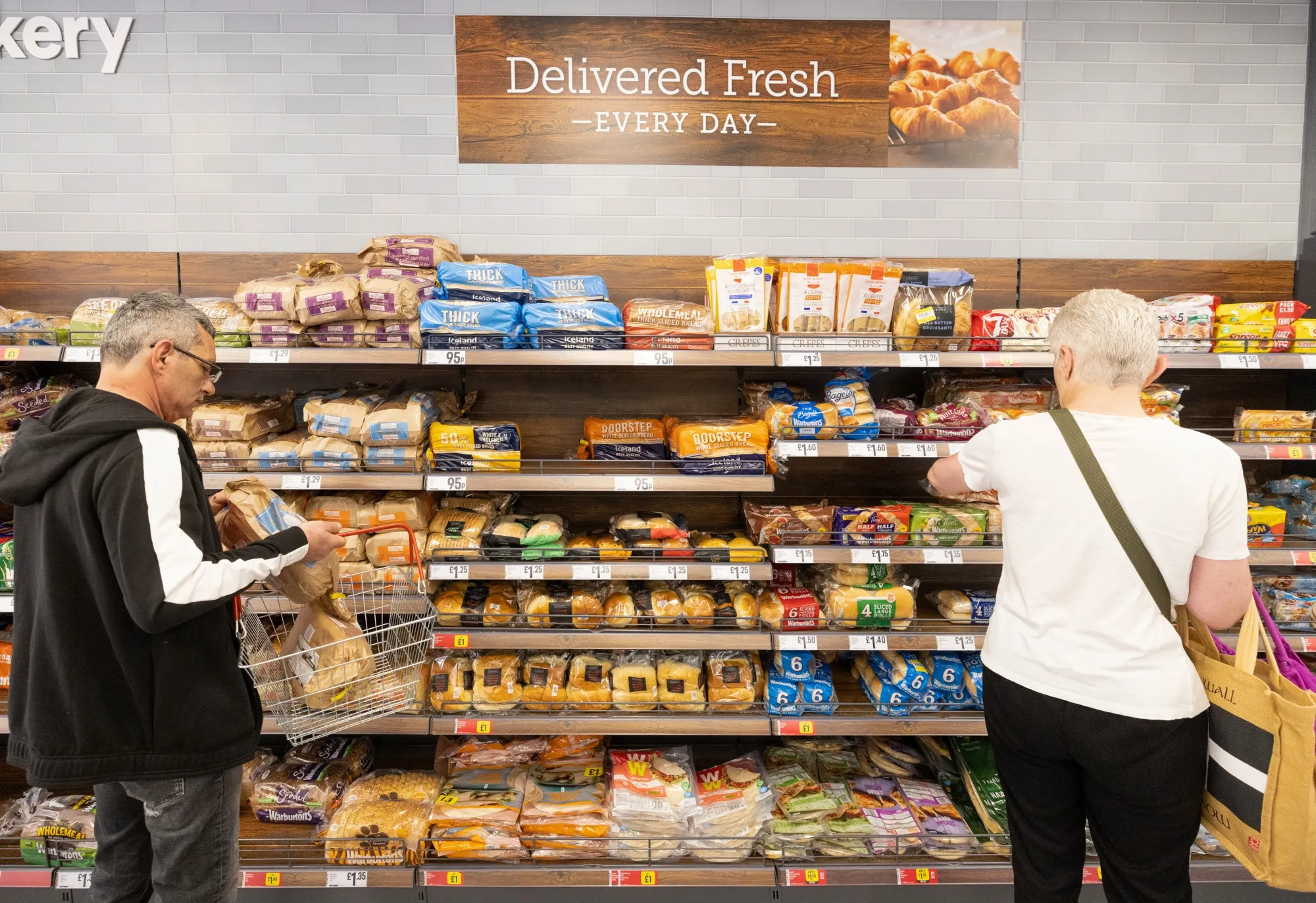 Customers shopping for bread at an&nbsp;Iceland store in the UK.&nbsp;