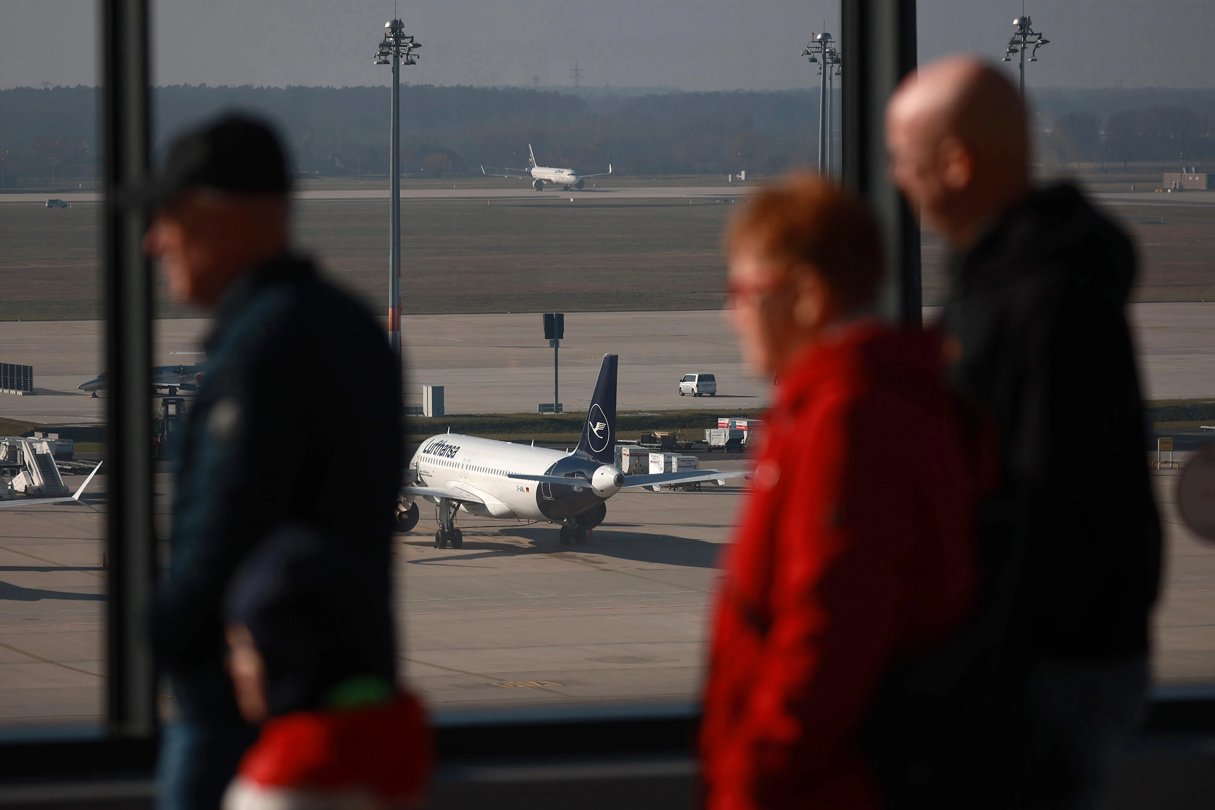 A grounded Lufthansa airliner at Berlin airport on Feb. 15.