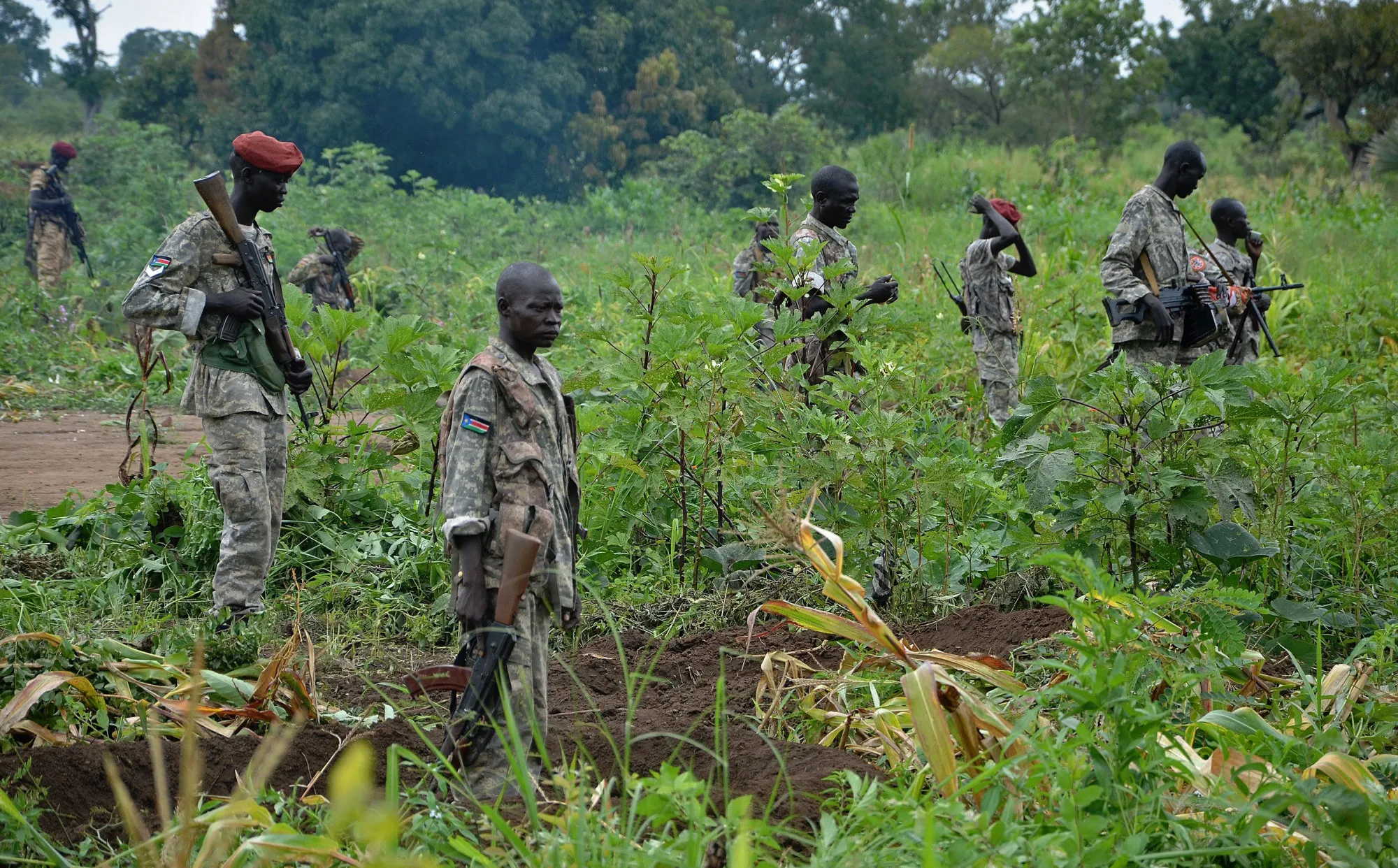 South Sudanese SPLA soldiers are pictured in Pageri in Eastern Equatoria.