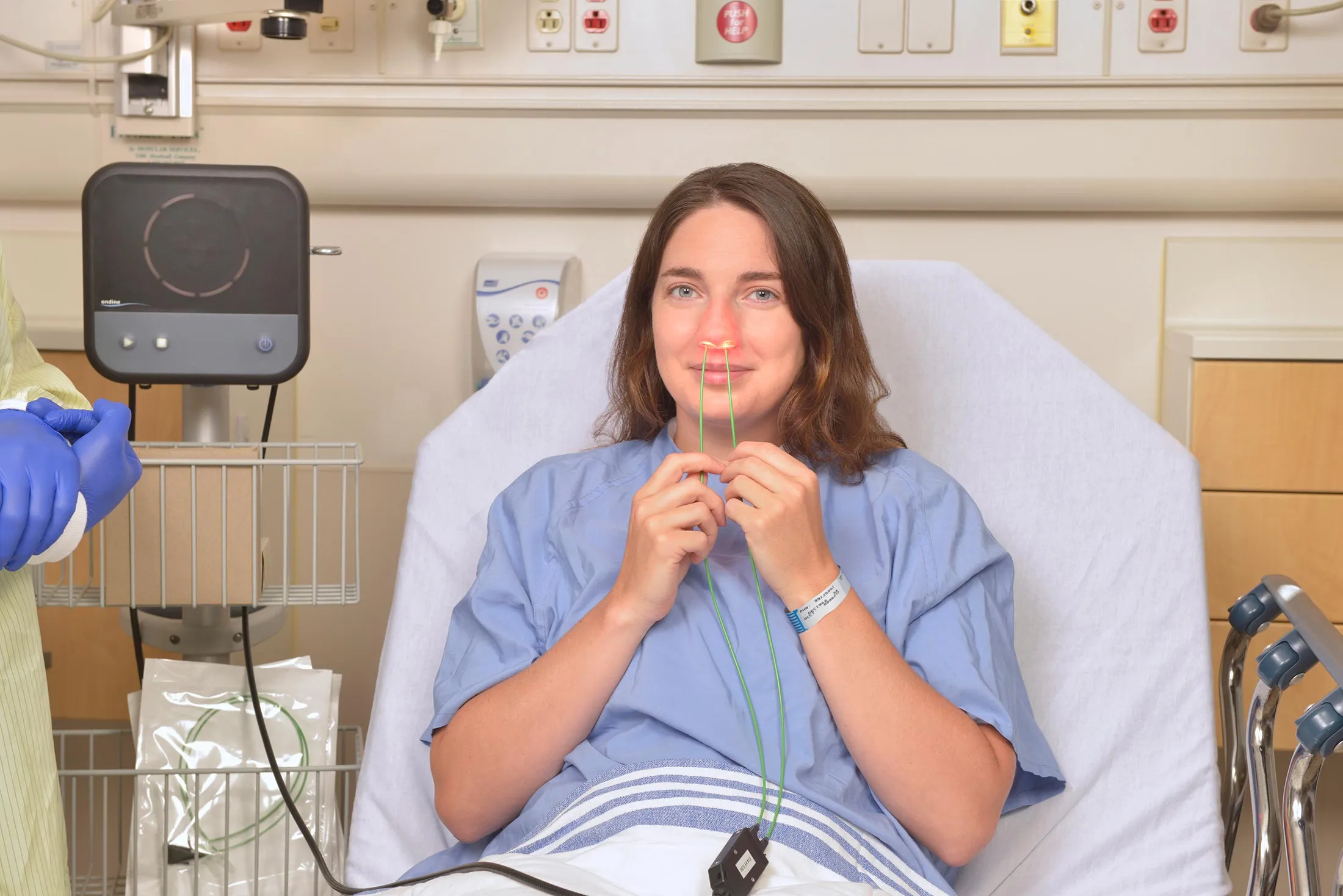 A nonthermal laser is used as part of Ondine’s process for destroying microbes&nbsp;in the nose.&nbsp;&nbsp;