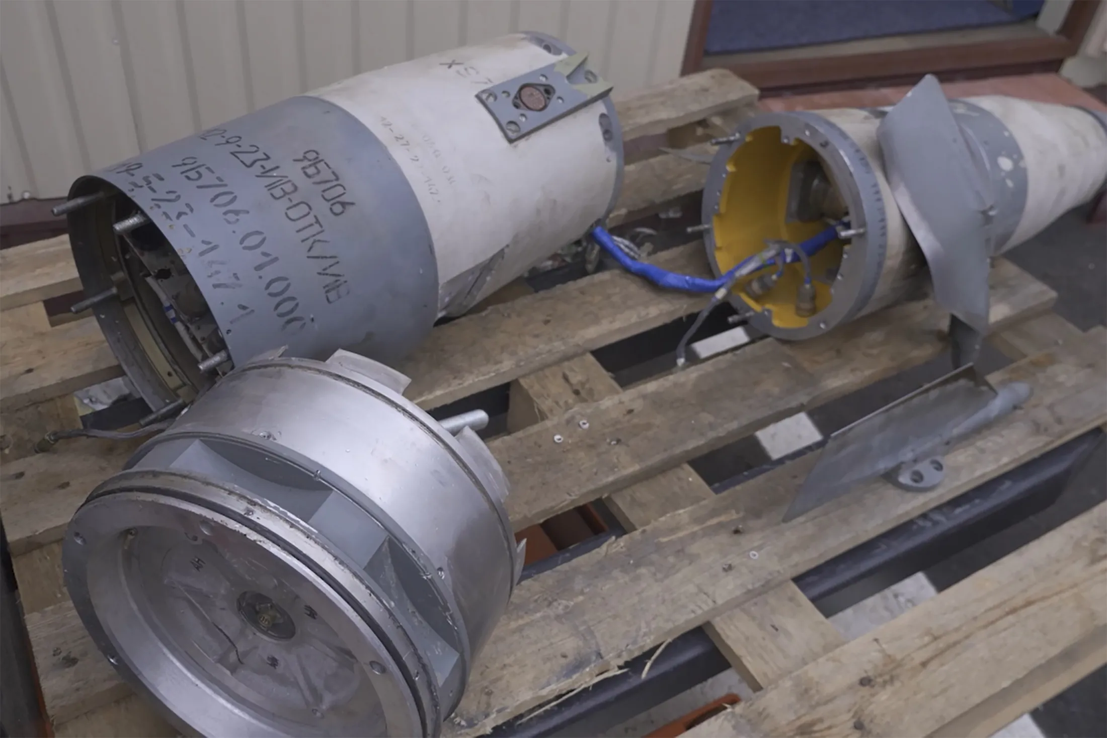 The recently manufactured Russian missile recovered by Ukrainian forces.