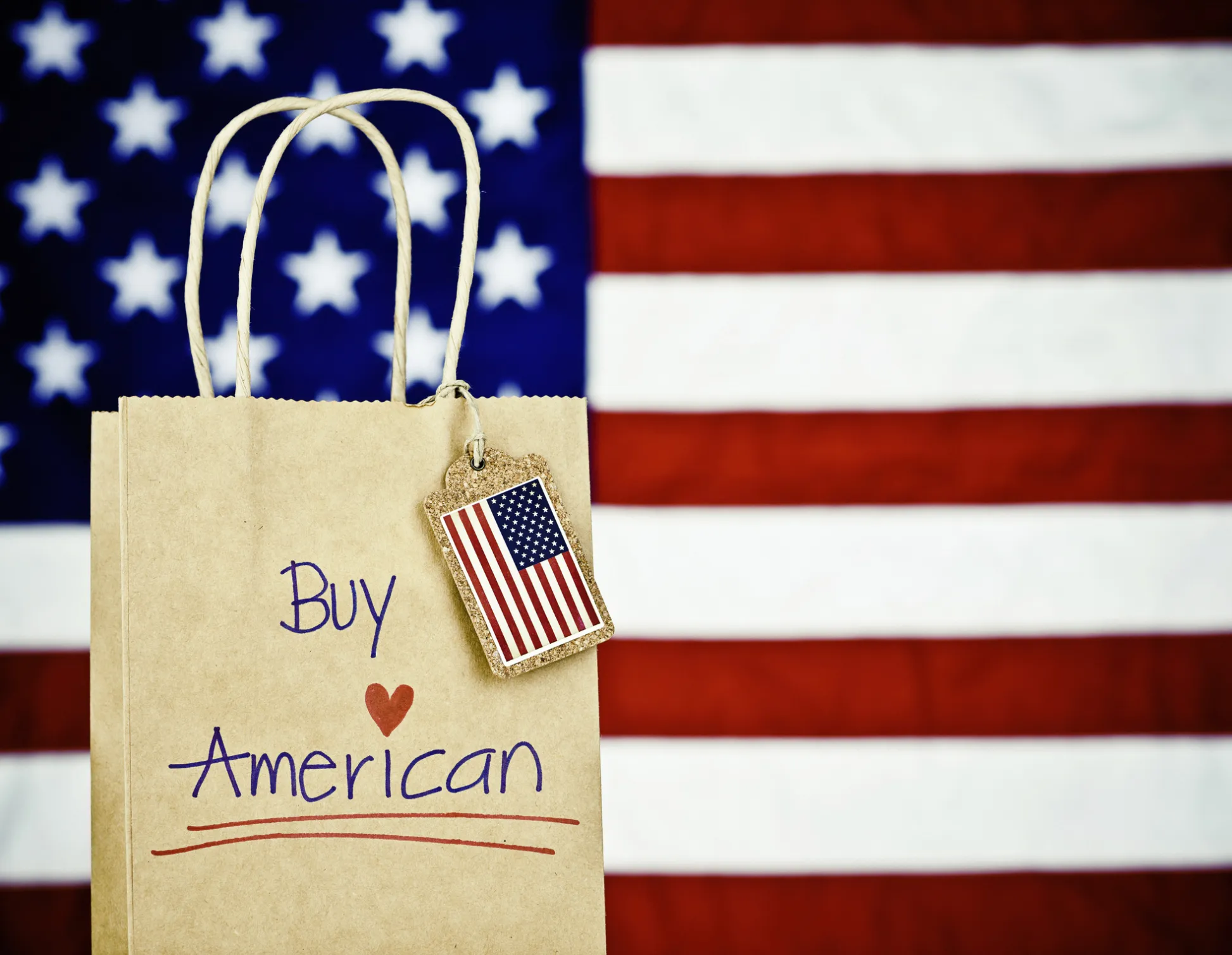 Shopping bag with message to promote buying American-made goods