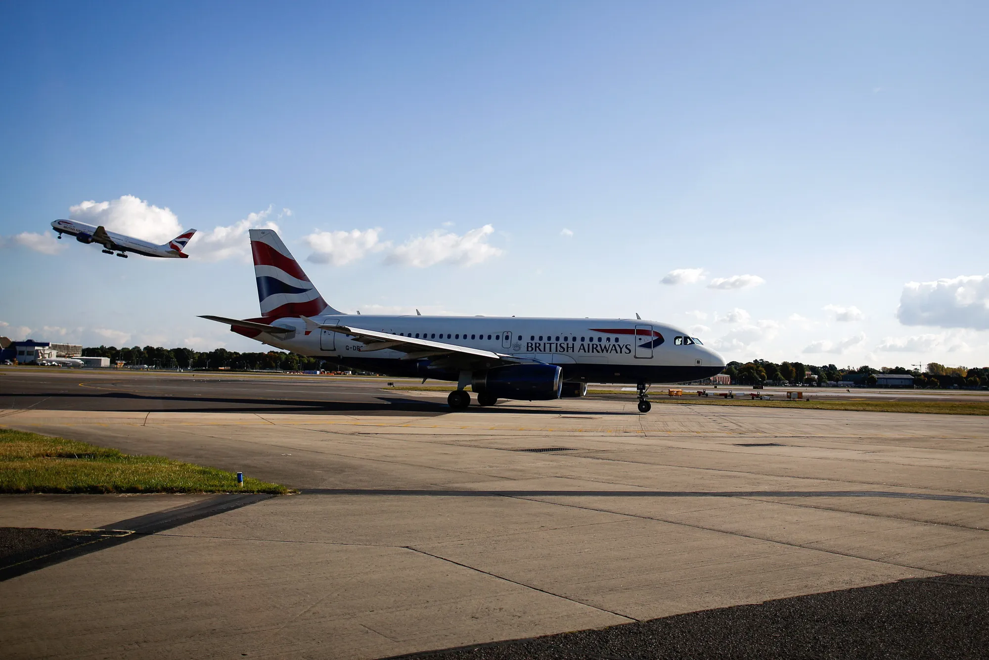 A passenger aircraft taxis at London Gatwick airport in Crawley.