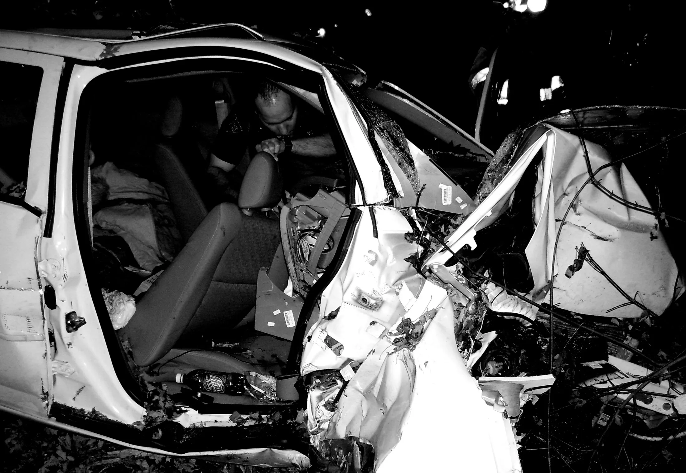 Photographed in 2006, the wreck of a 2005 Cobalt that killed two and injured one.

