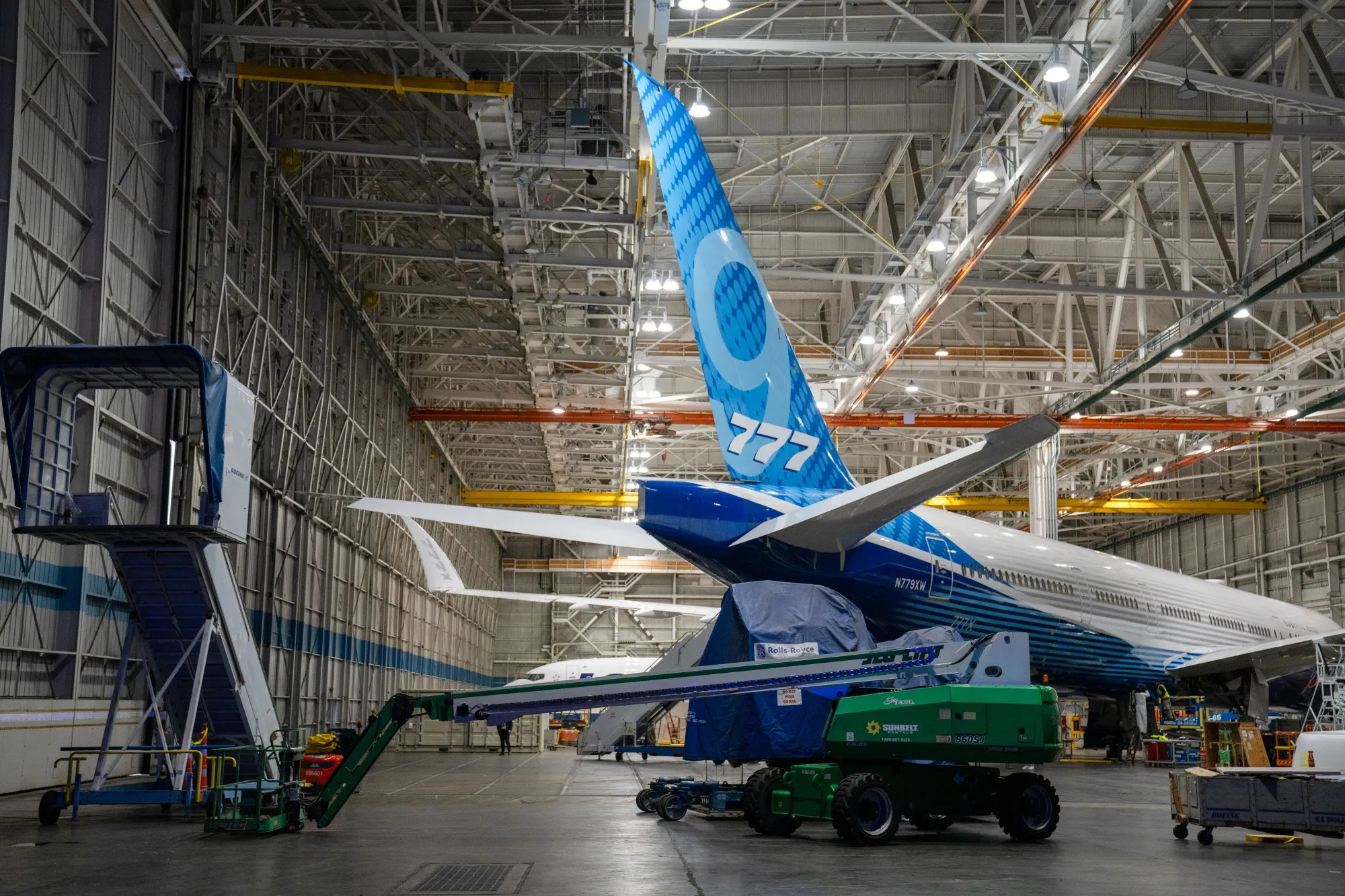 A Boeing 777 passenger aircraft during a media event at the Boeing Delivery Center in Seattle on Jan. 7.