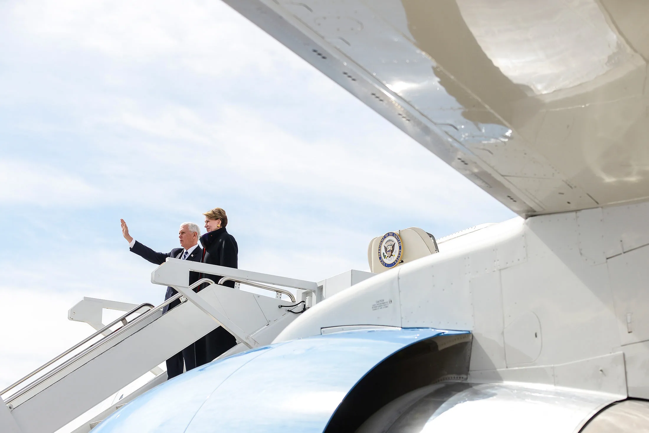 Mike Pence arrives in Colorado Springs, Colorado on April 18.