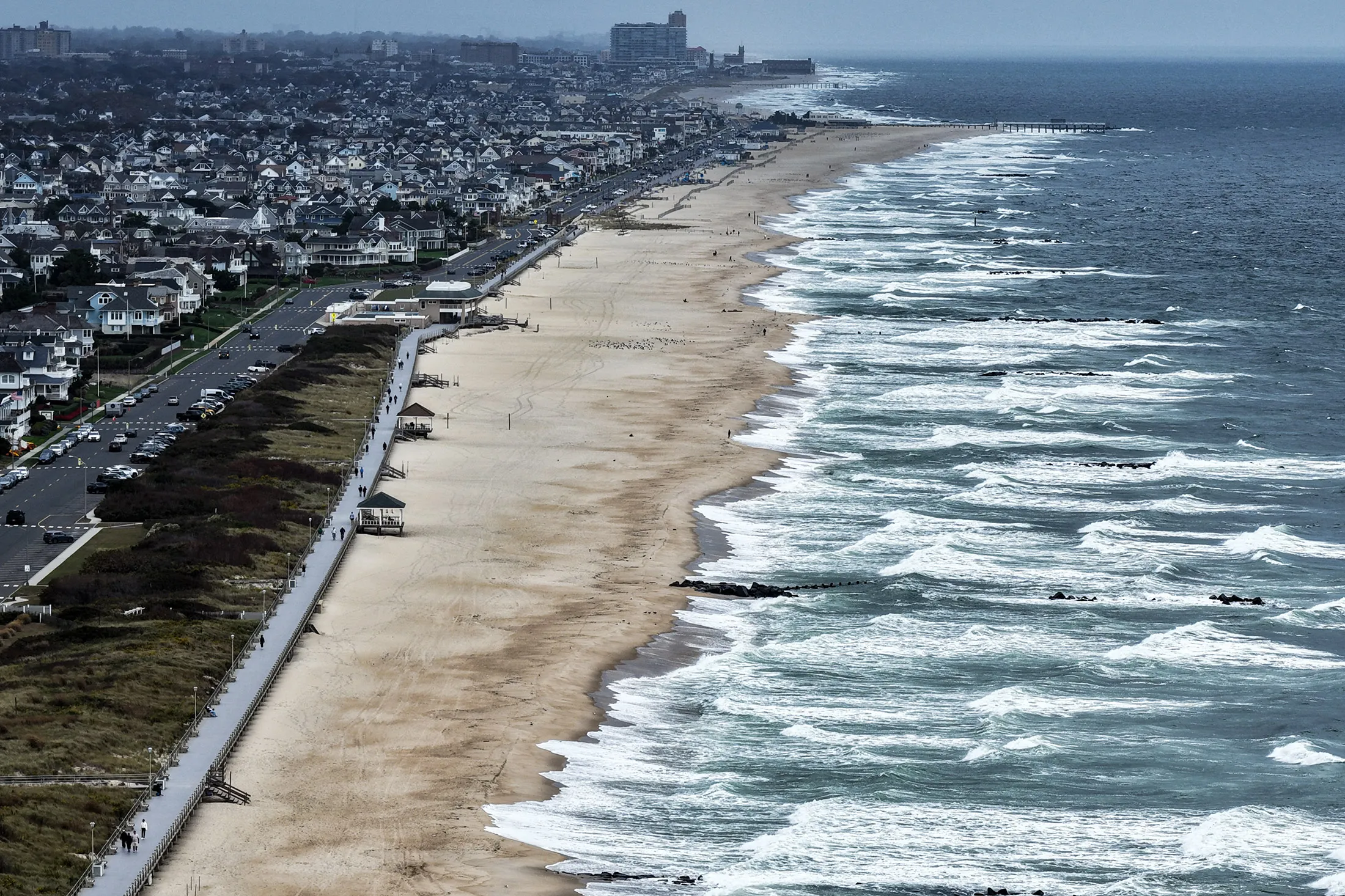 The coast with high tides, as New Jersey declared a state of emergency due to a powerful nor’easter starting Saturday night, in Spring Lake, New Jersey, on Oct. 11.