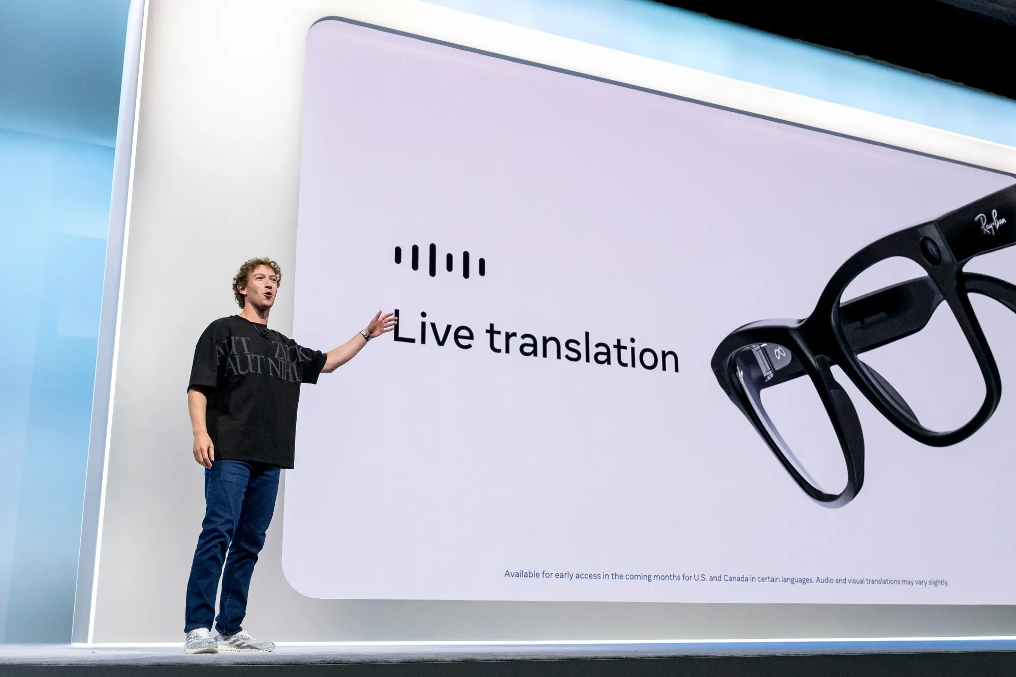 Mark Zuckerberg talking about Meta’s smart glasses during the Meta Connect event in September&nbsp;2024.