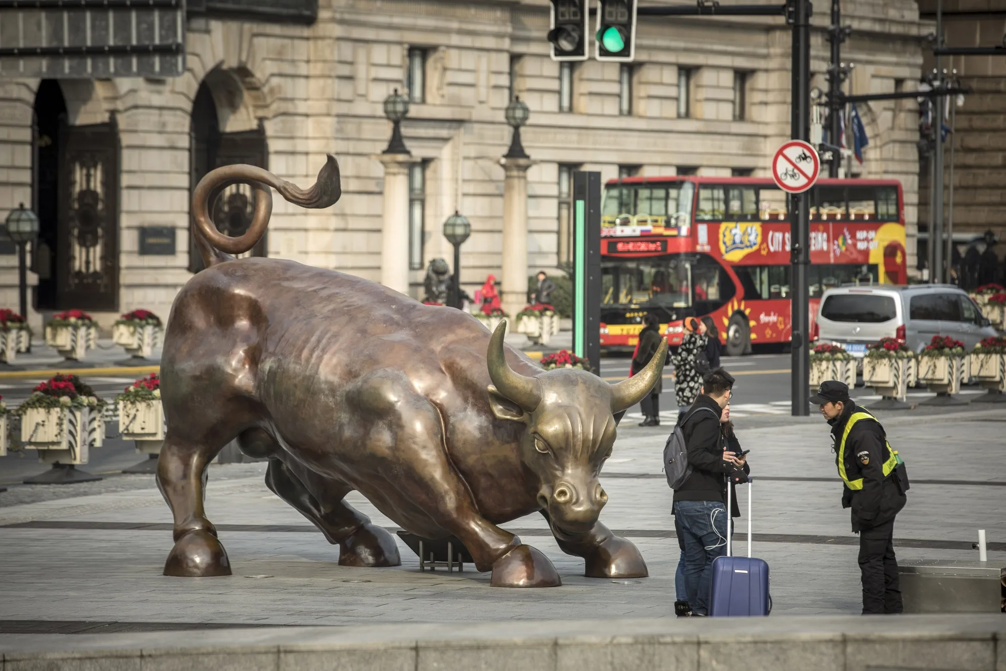 A caged bull.