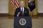 U.S. President Joe Biden speaks on Russia and Ukraine in the East Room of the White House in Washington, D.C., U.S., on Tuesday, Feb. 22, 2022. 