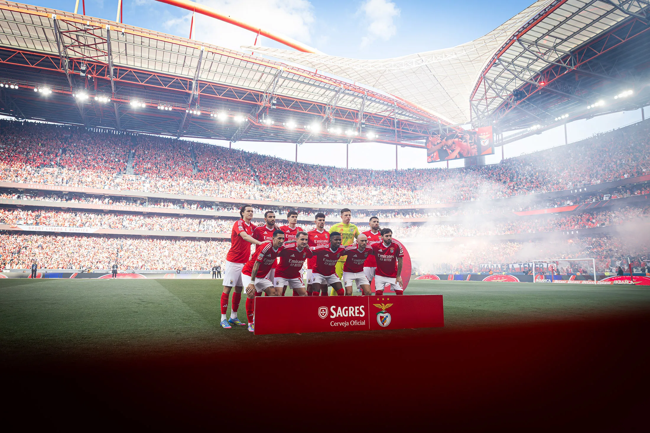 SL Benfica players ahead of a match against Sporting Clube de Portugal at Estadio da Luz in Lisbon, Portugal, on May 10.