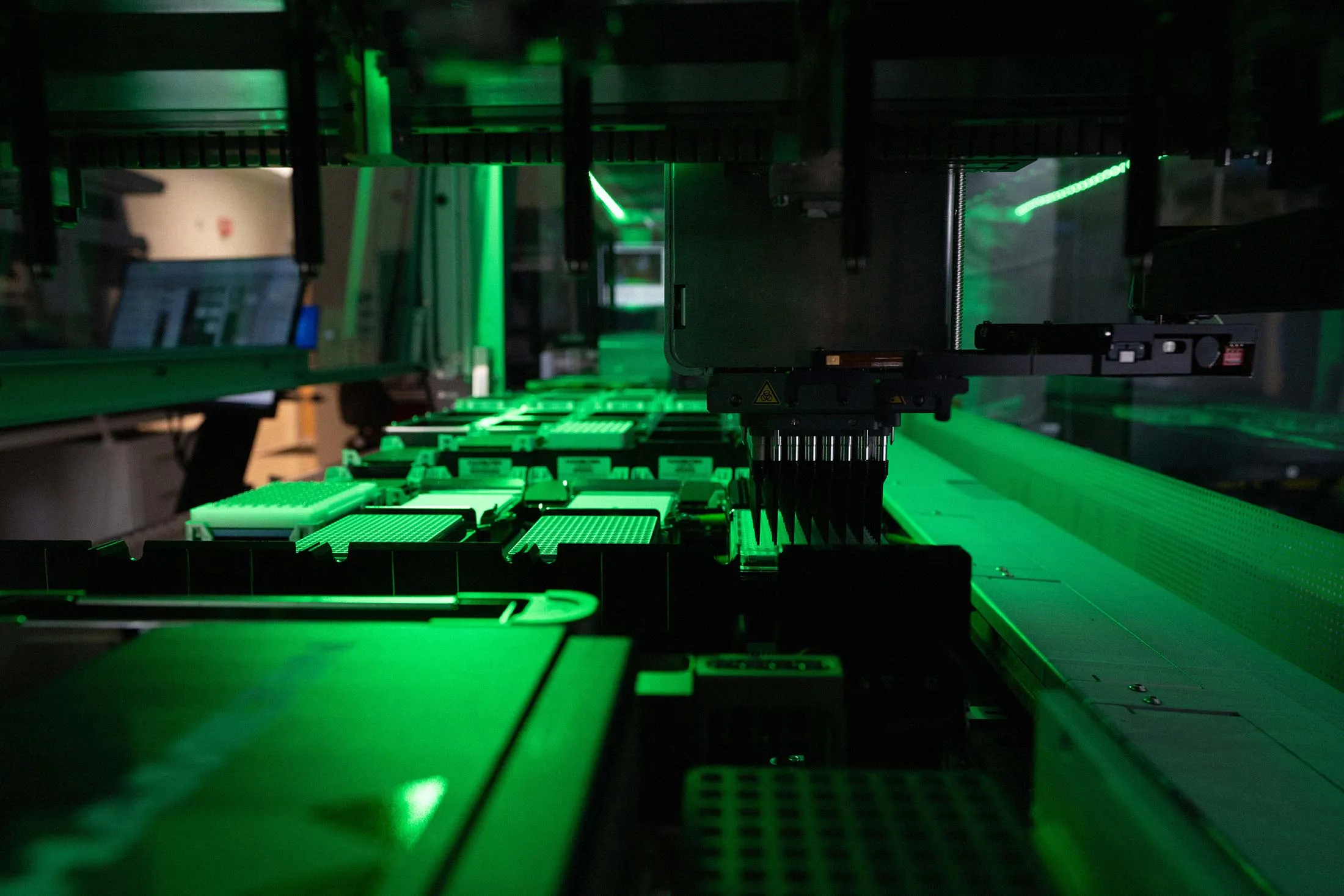 At Transcripta Bio, automated robotics for high-throughput screening of drugs.