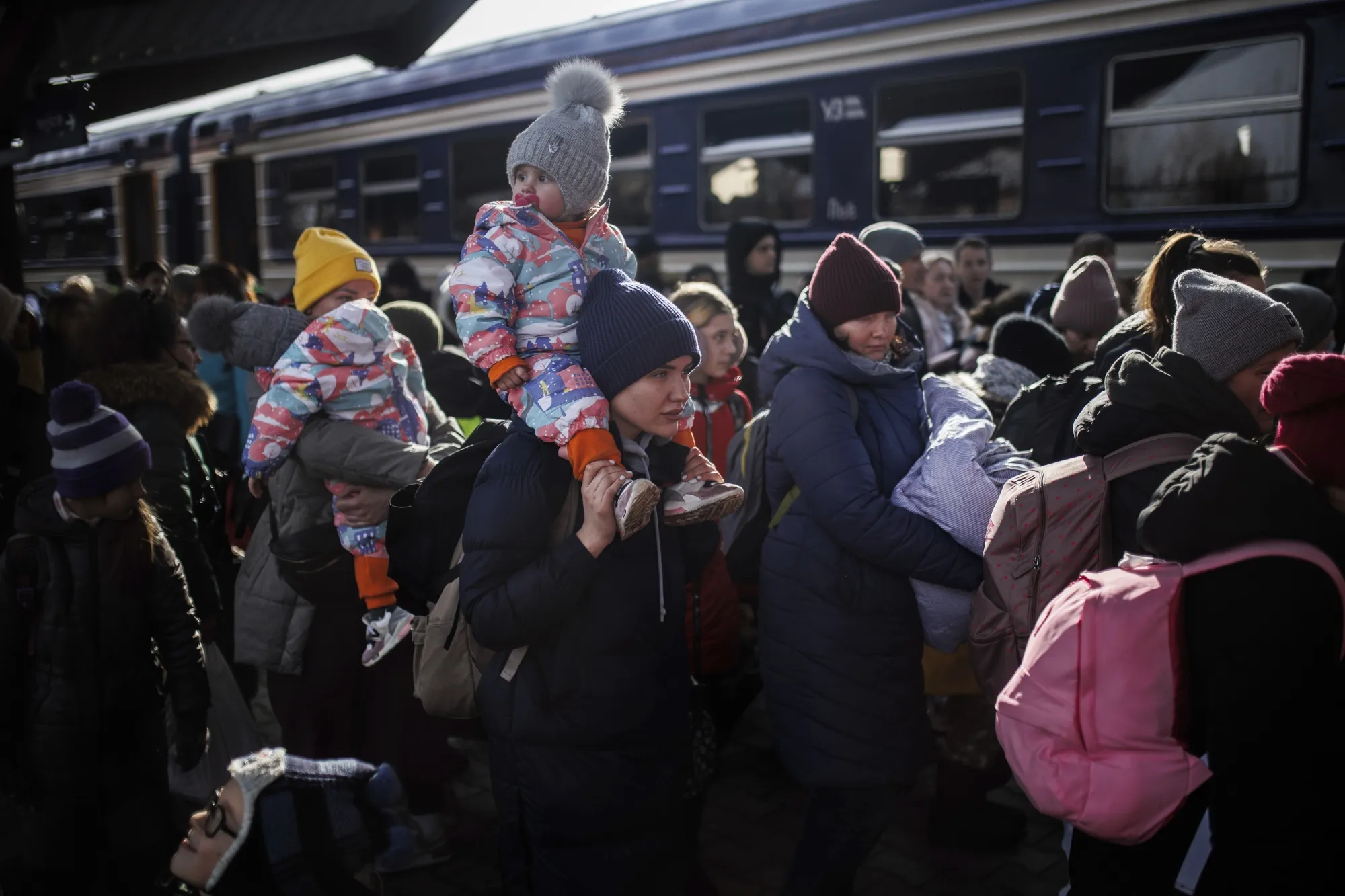 Ukrainian refugees arrive&nbsp;at the Przemysl train station in Poland on March 1, 2022, days after Russia’s invasion of&nbsp;Ukraine.&nbsp;