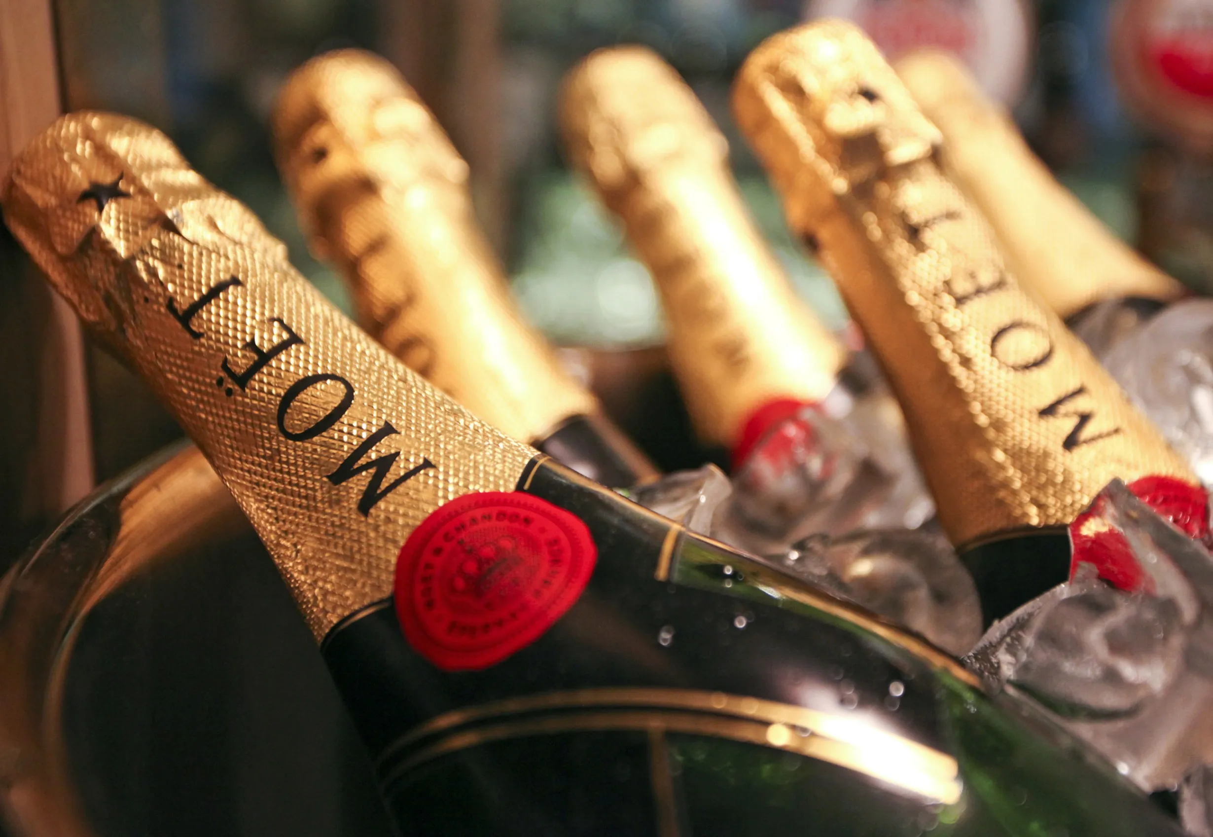 Bottles of Moet and Chandon champagne.