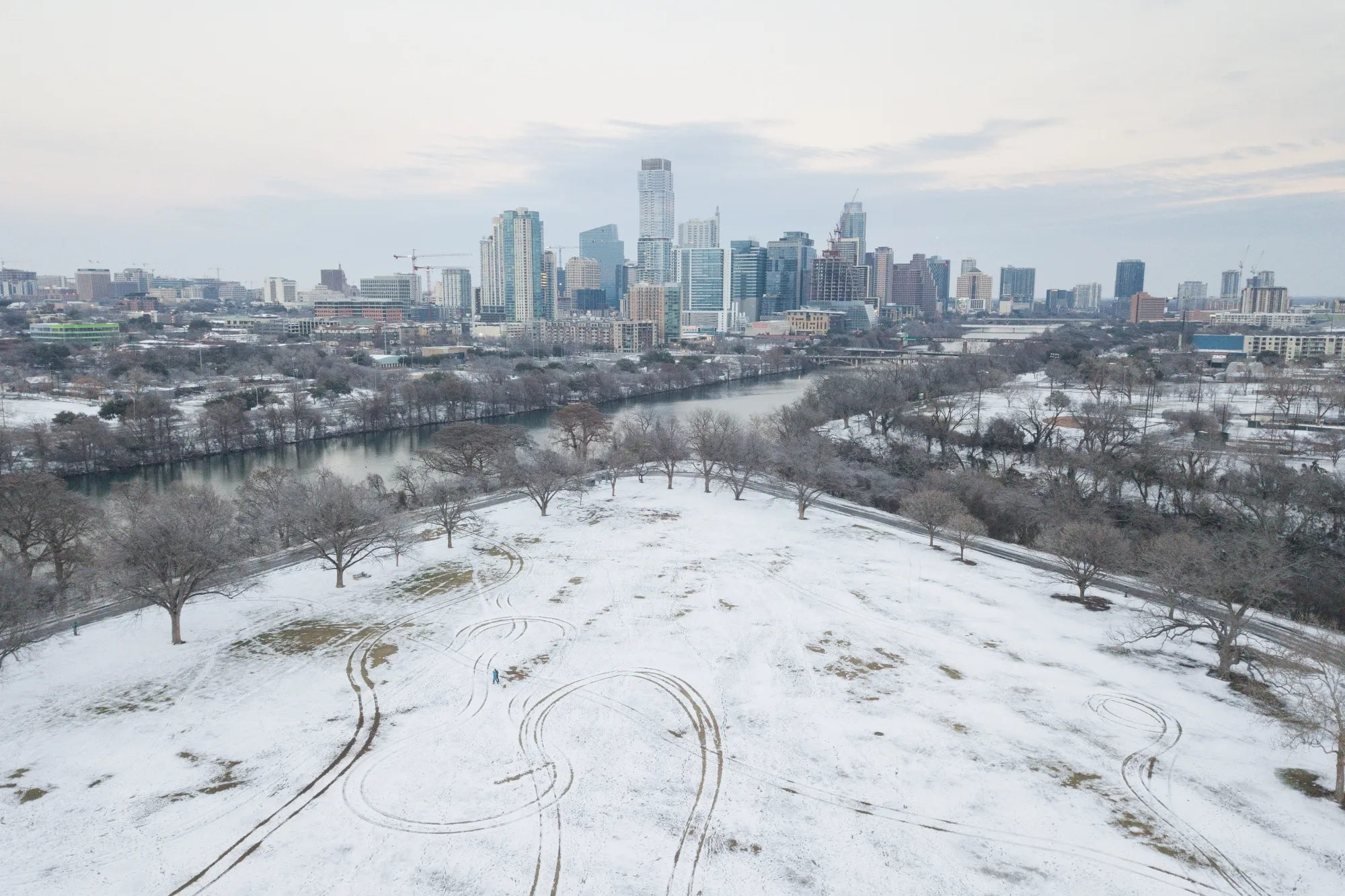 Snow covered Zilker Park in Austin, Texas, U.S., on&nbsp;Feb. 18.