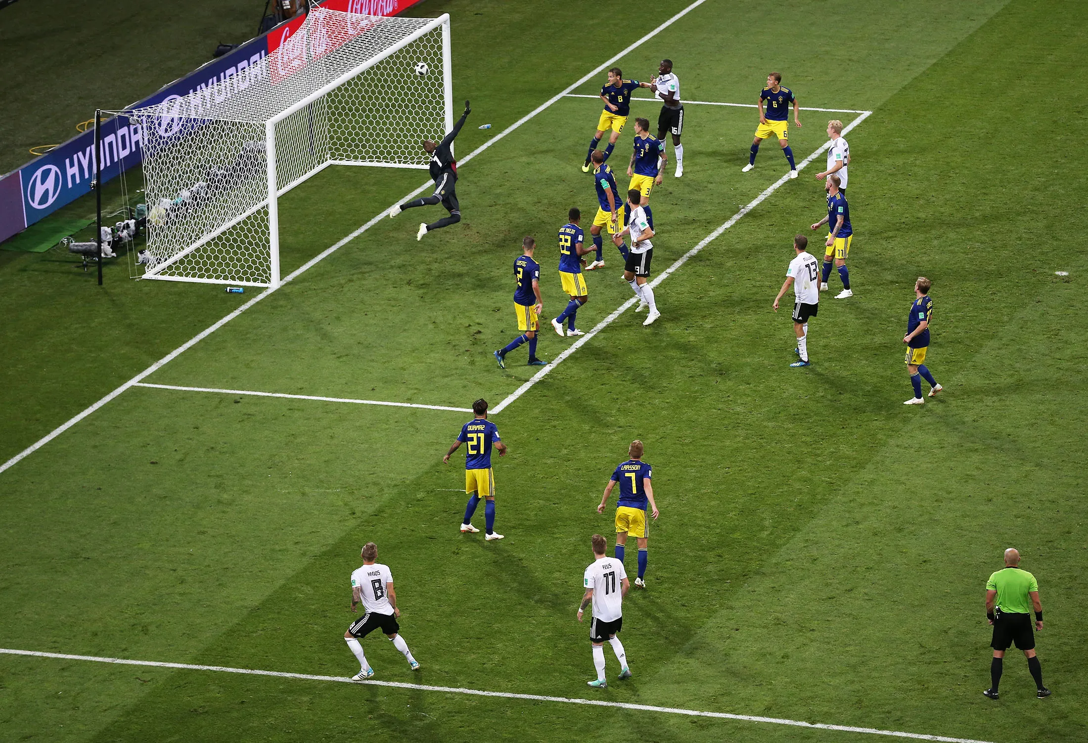 Toni Kroos of Germany scores his team's second goal to put his team in front 2-1 during the 2018 FIFA World Cup Russia group F match between Germany and Sweden at Fisht Stadium on June 23, 2018 in Sochi, Russia.