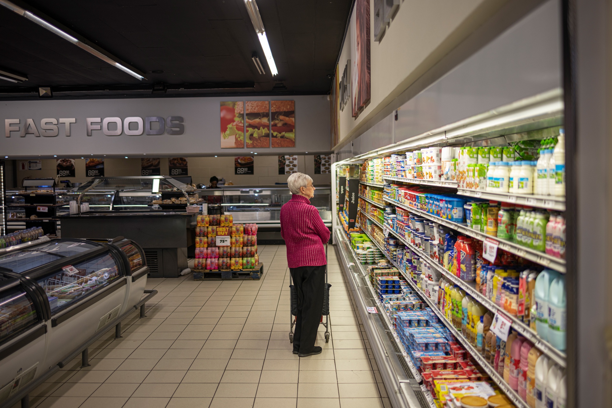 A customer browses products at a supermarket in Frankfort, South Africa.