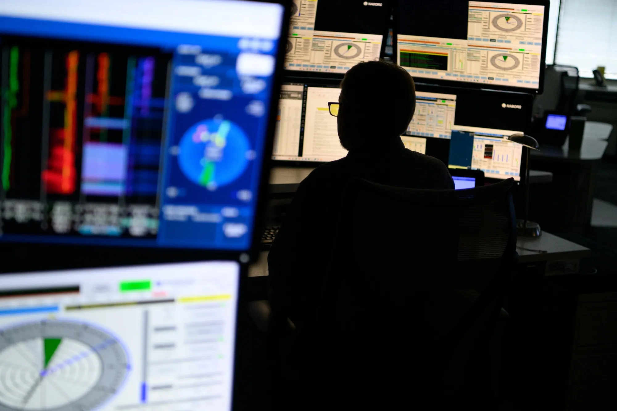 An employee working&nbsp;remotely to support&nbsp;drilling operations in a North Dakota oil field.&nbsp;