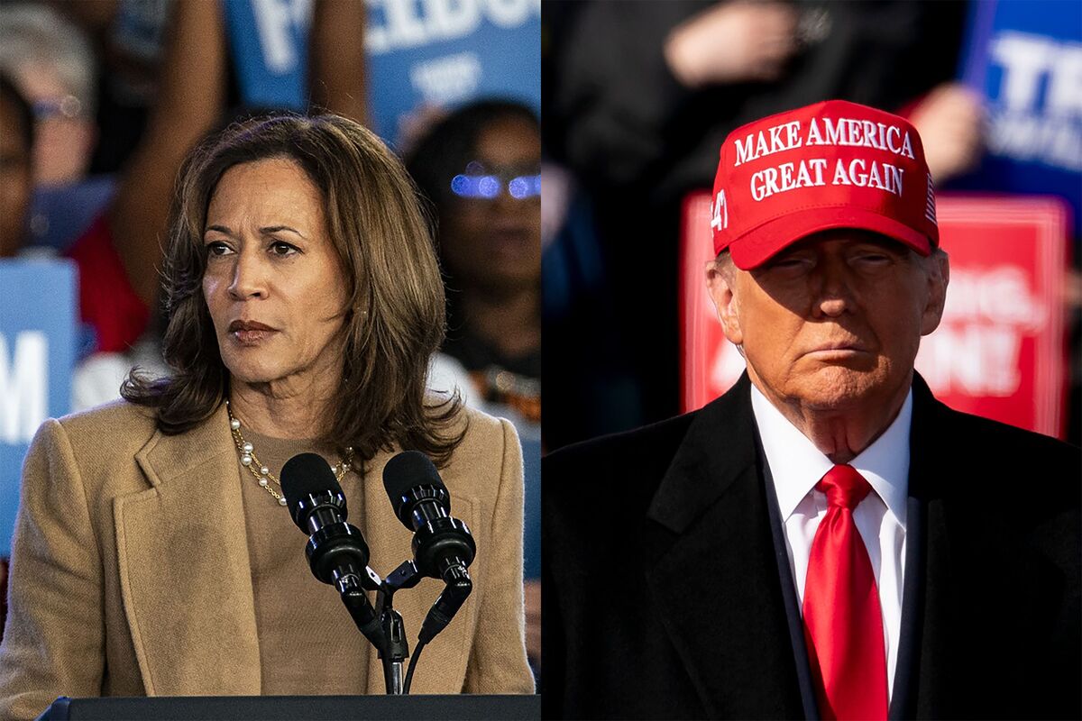Kamala Harris und Donald Trump liefern sich ein Kopf-an-Kopf-Rennen ...