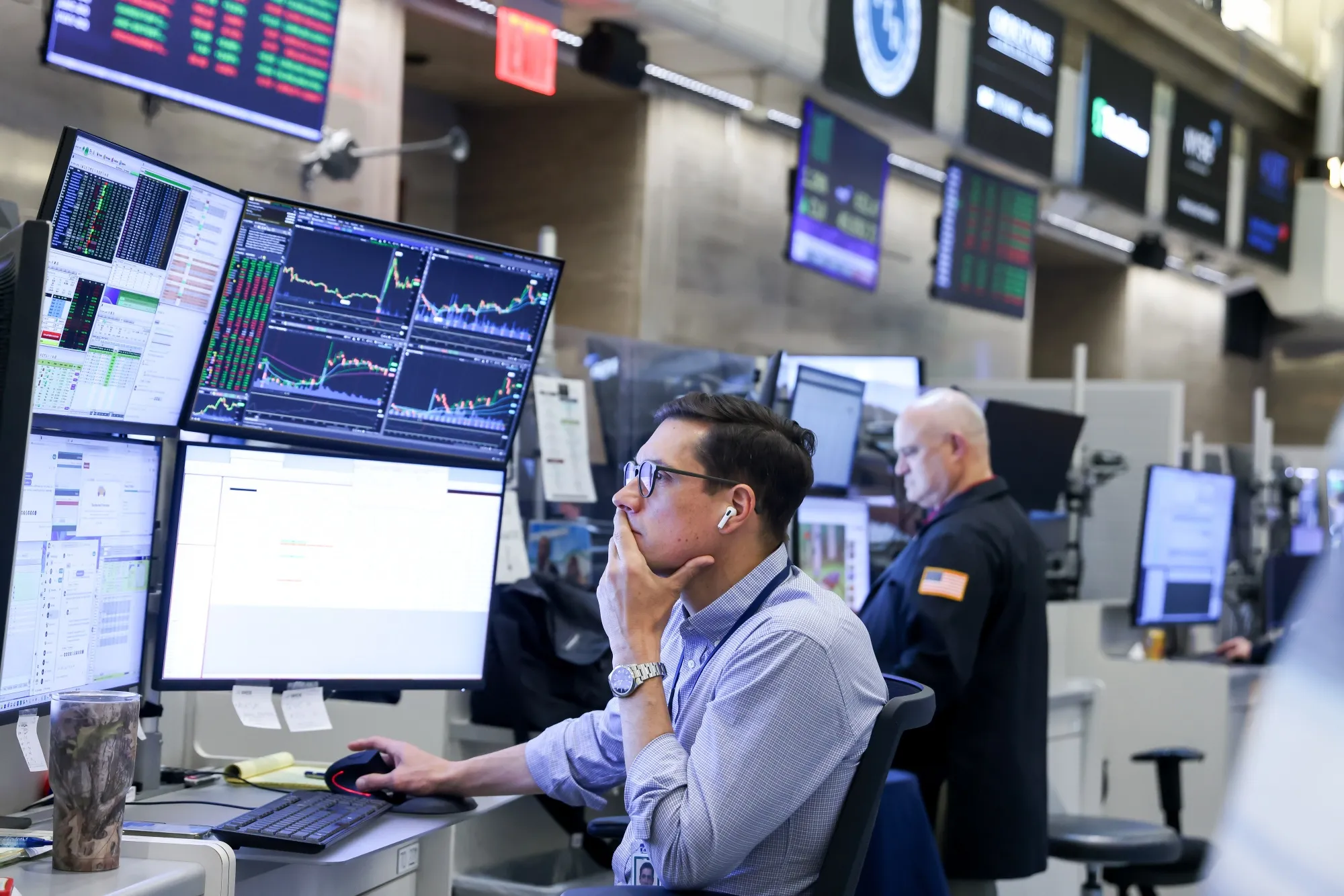 Traders work on the floor of the&nbsp;New York Stock Exchange.