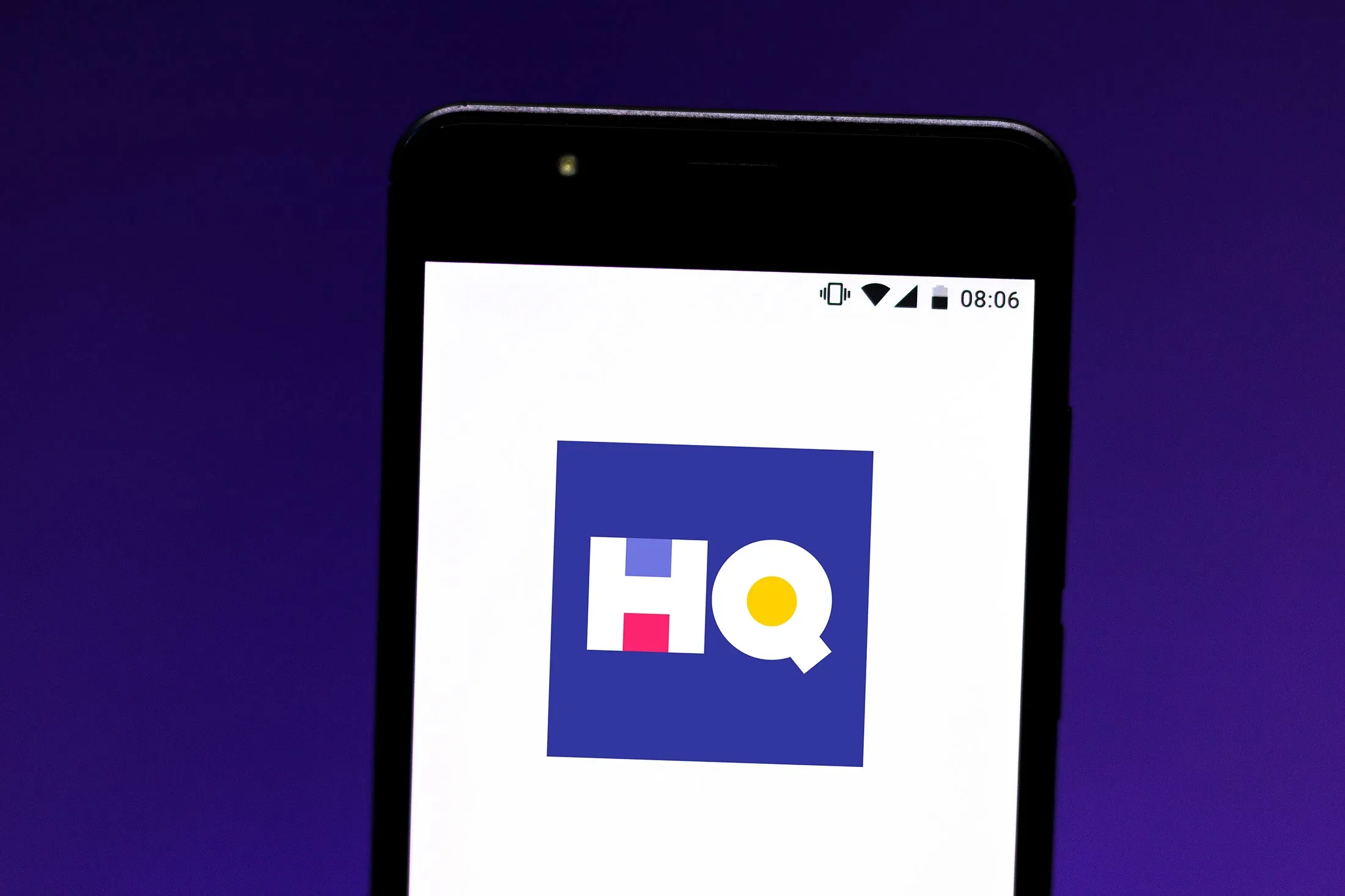 In this photo illustration an HQ Trivia logo seen displayed