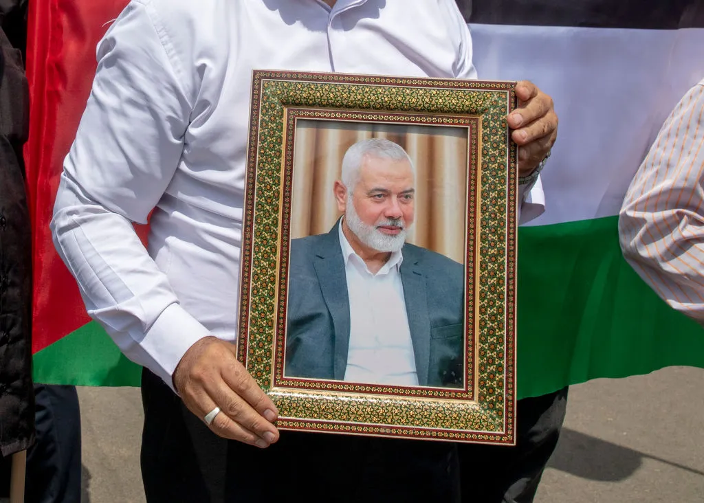 Members of Tehran University Council attend a protest on July 31&nbsp;to condemn the killing of Hamas leader Ismail Haniyeh in Tehran.