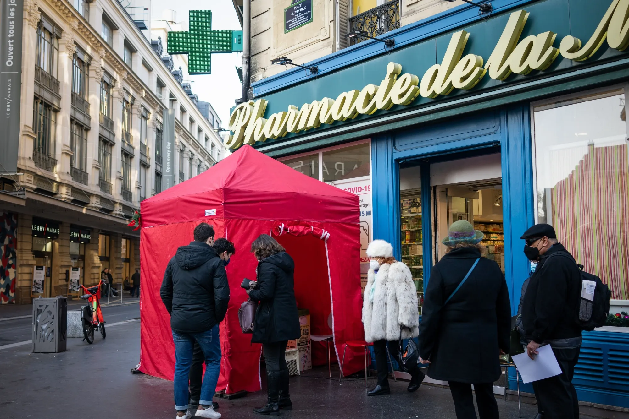 A pop-up Covid-19 testing facility outside a pharmacy in Paris,&nbsp;on&nbsp;Jan. 24.