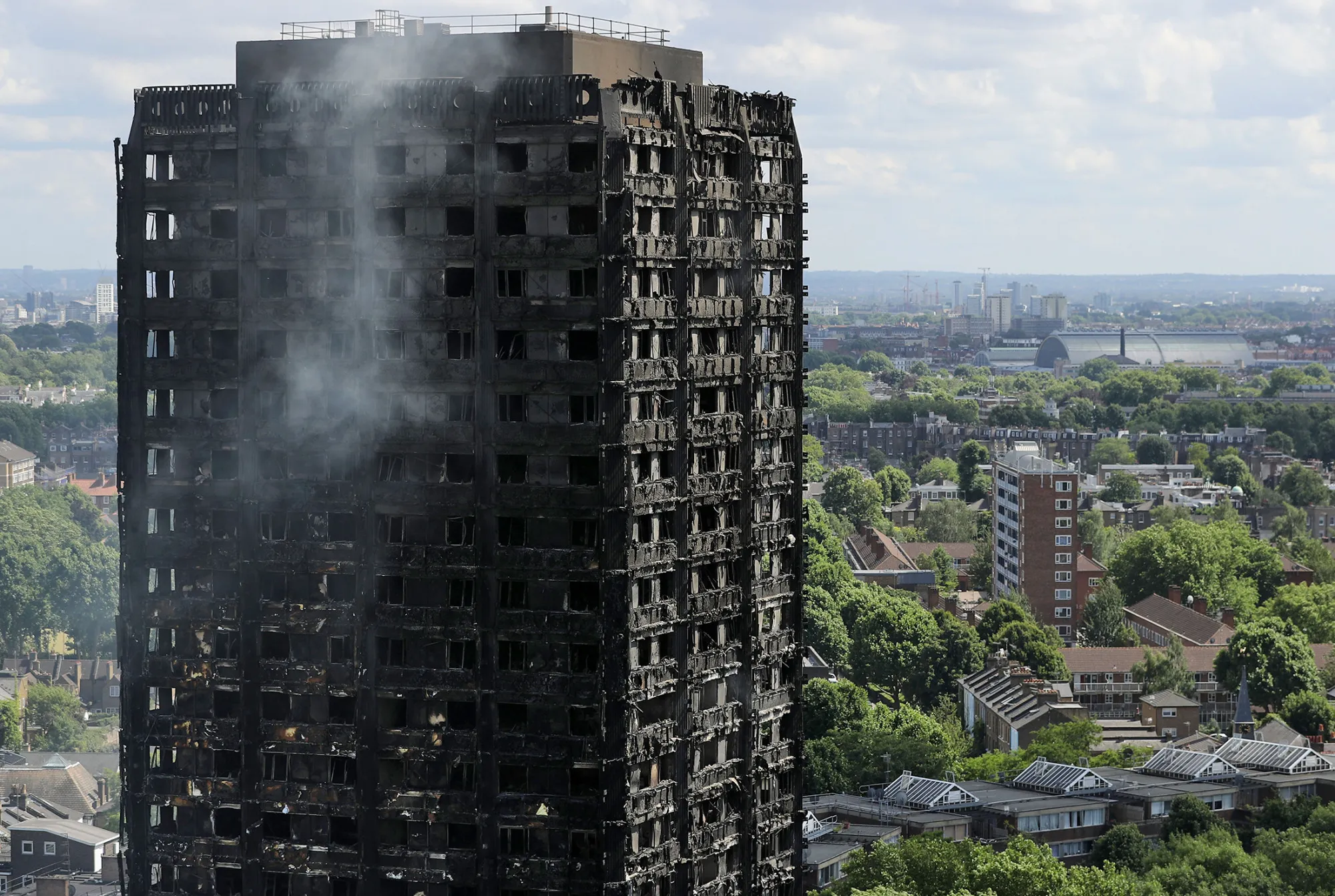 The damaged Grenfell Tower in London.
