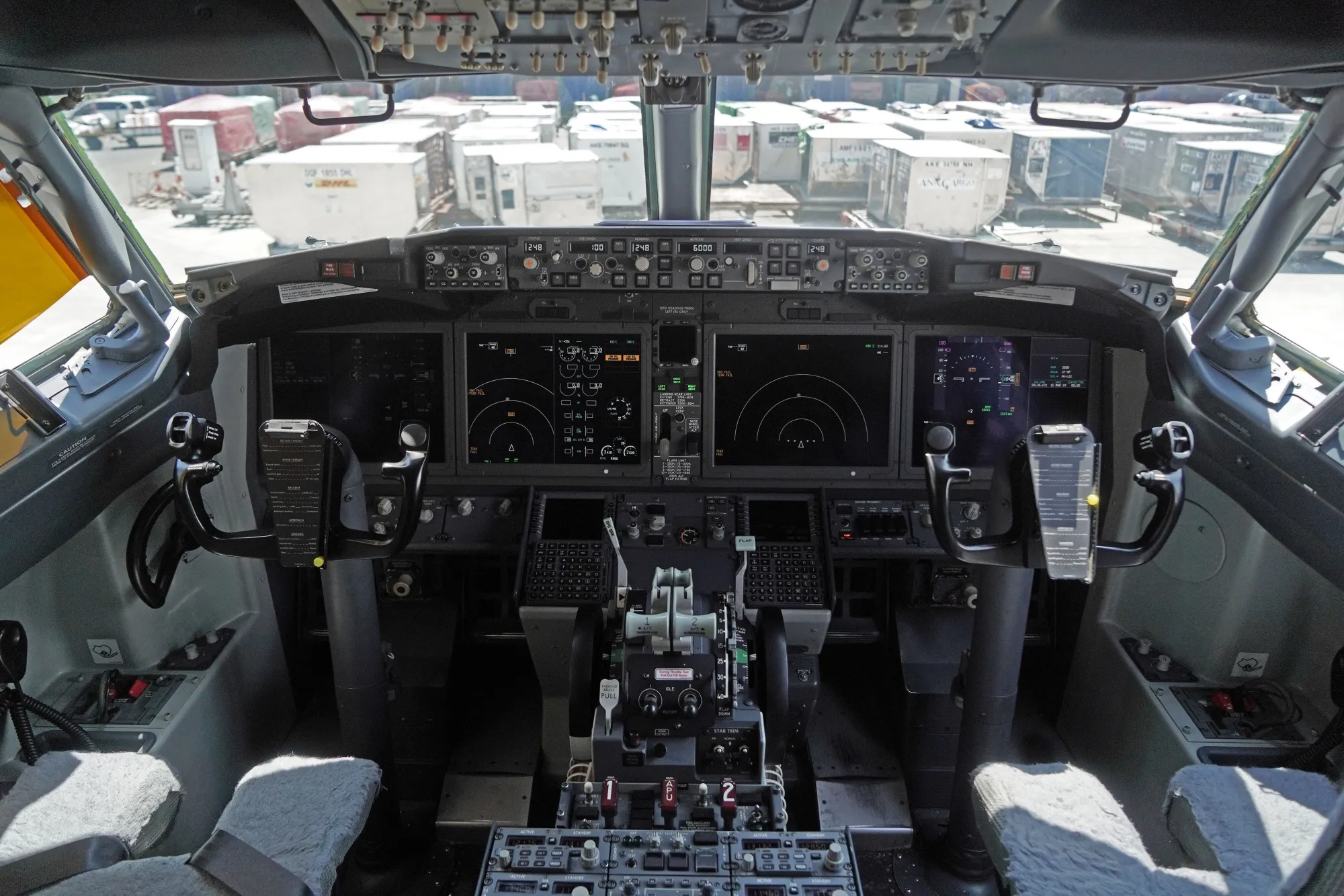 The cockpit of a grounded Lion Air Boeing 737 Max 8.