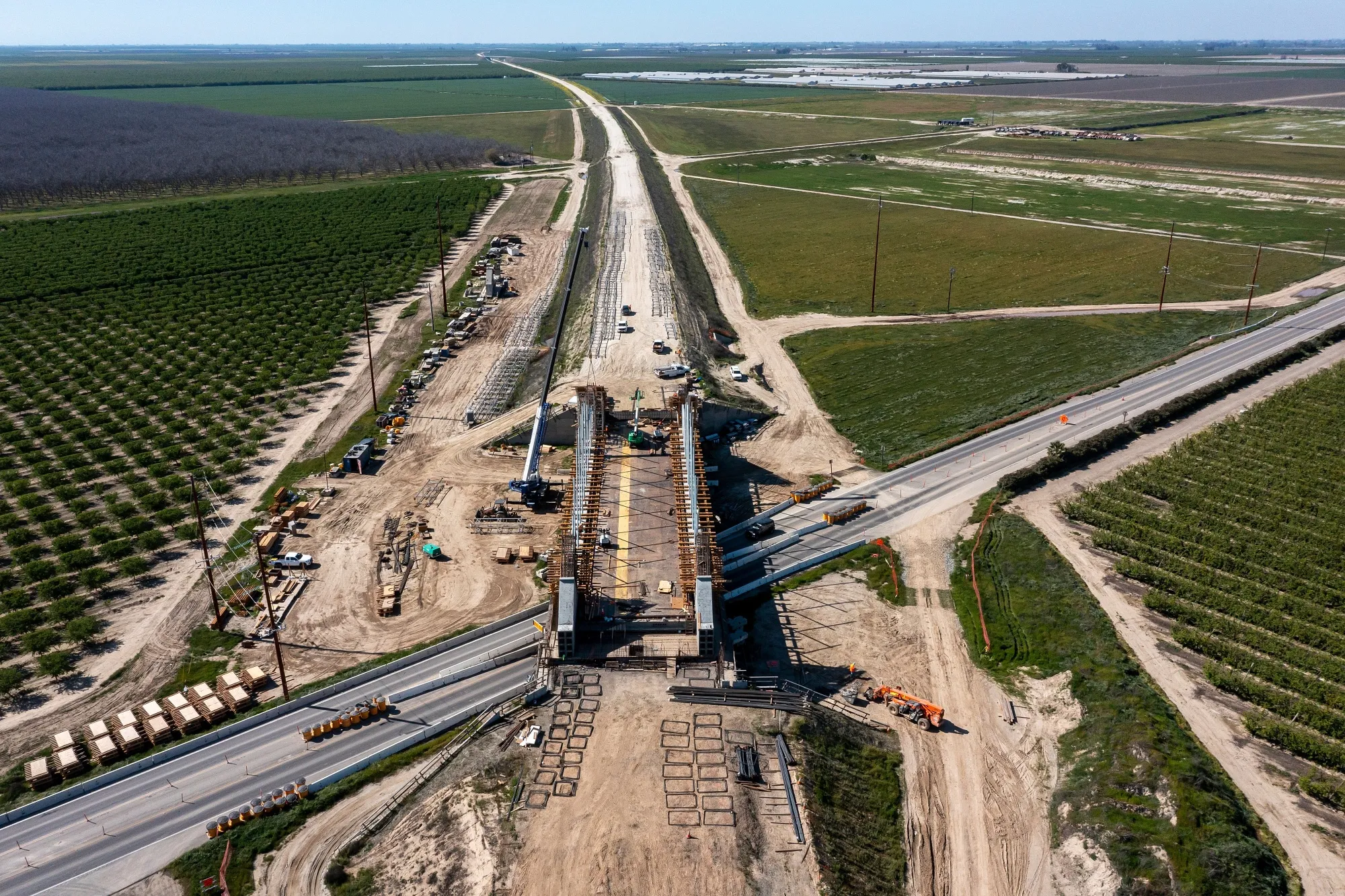Construction on a high-speed rail project in Kings County, California, on&nbsp;March 24.