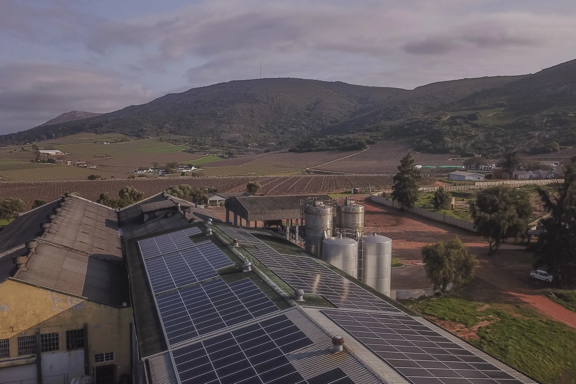 Solar panels, installed by Sun Exchange, on the roof of the Boland Wine Cellar in Cape Town, South Africa, on Wednesday, Aug. 24, 2022.&nbsp;
