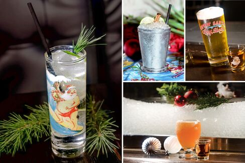 Clockwise from top left: Royal Tannenbaum, Black Metal Sleigh, Kris Kringle, and Naughty & Nice, all served at Sippin' Santa.