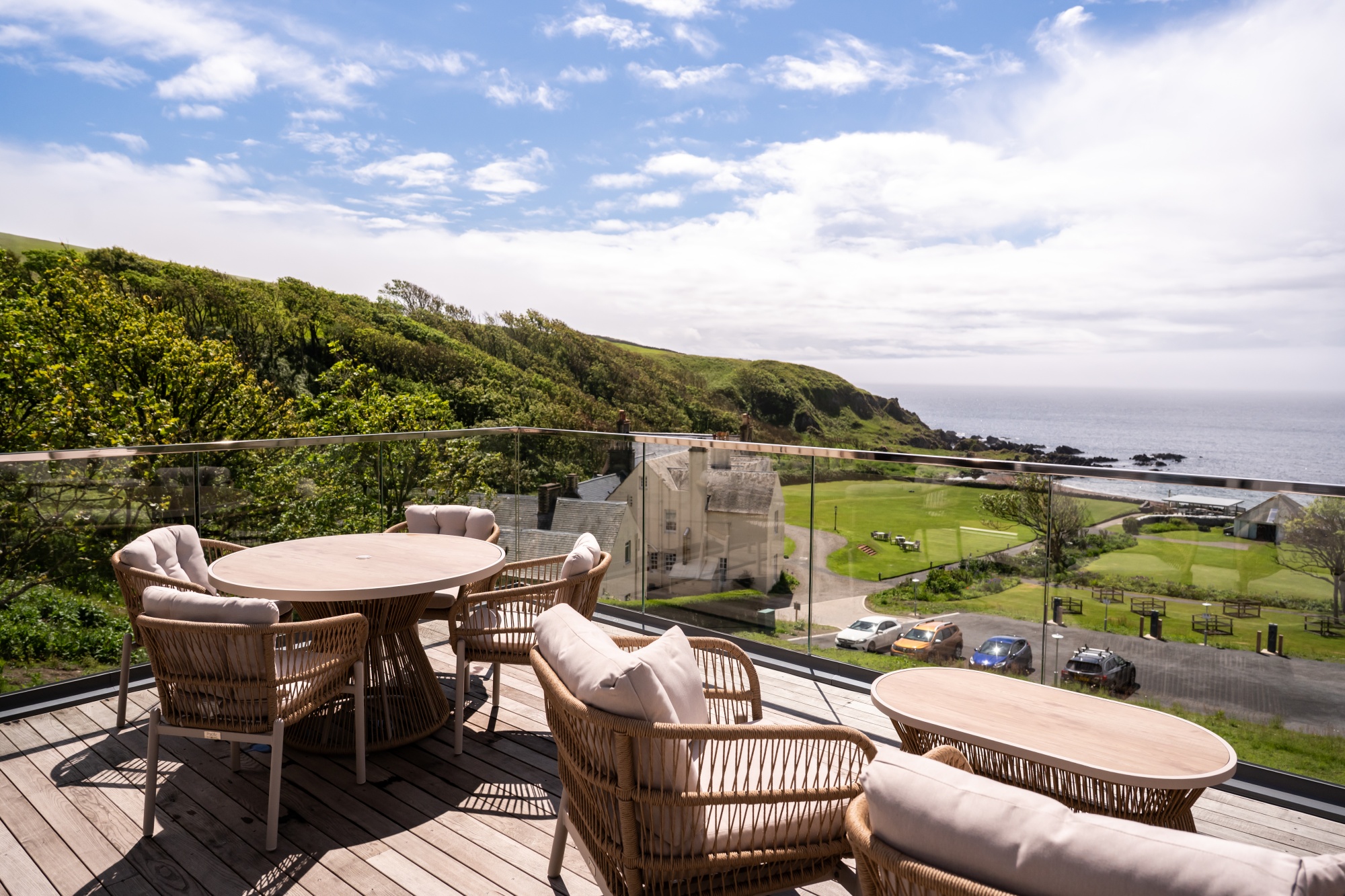 A sea view terrace at Knockinaam Lodge.