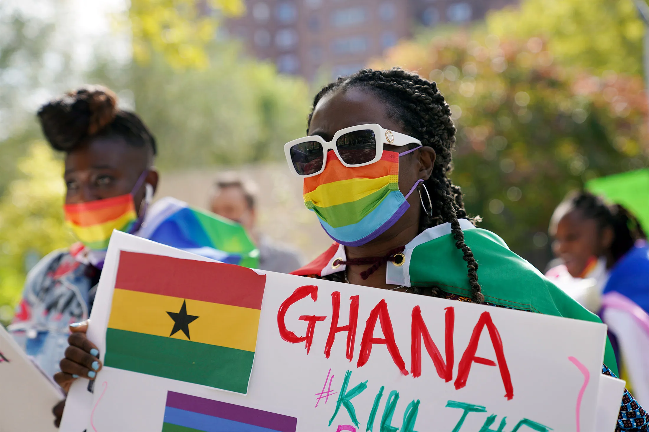 Demonstrators rally against Ghana's bill in New York in&nbsp;2021.