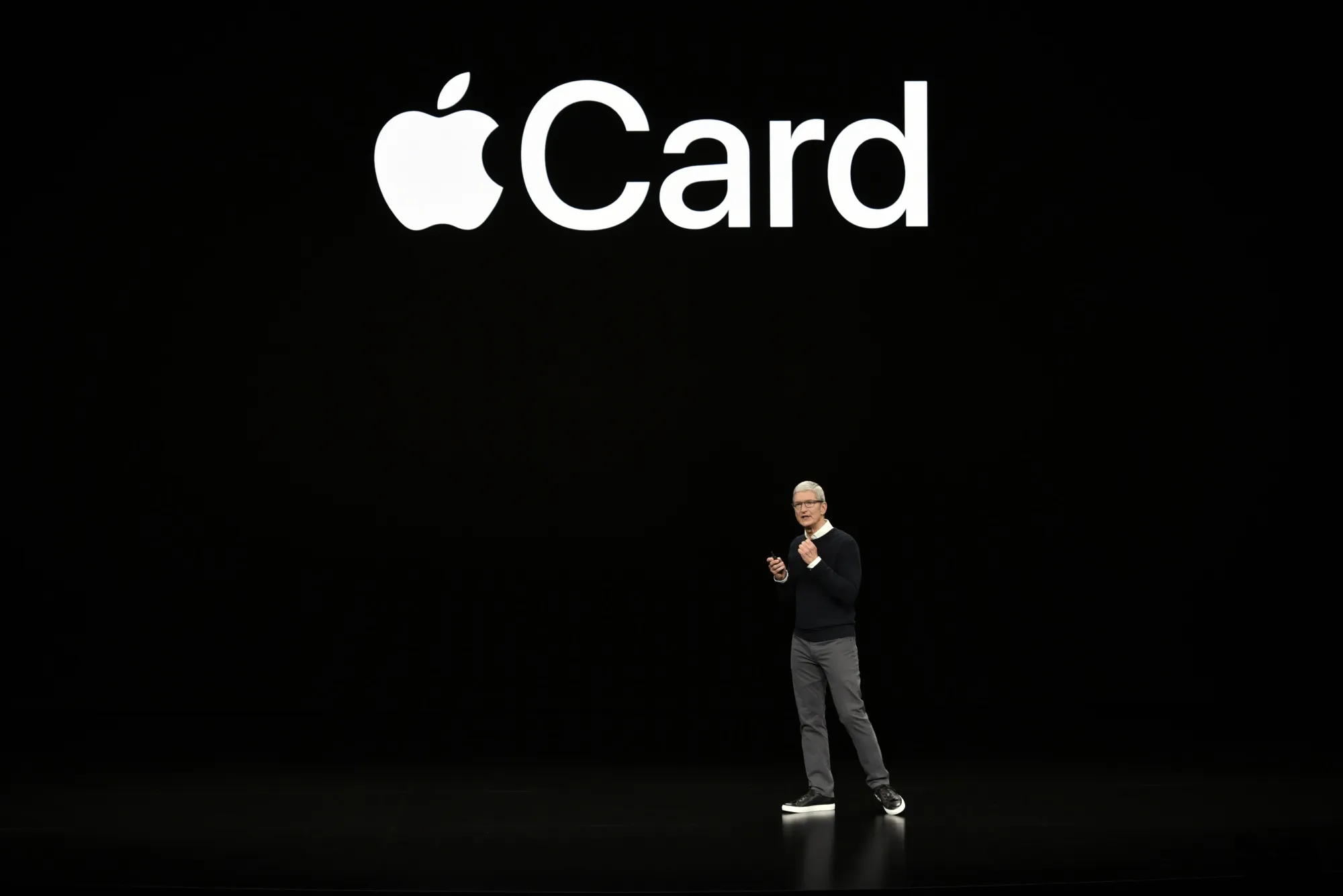 Apple’s Tim Cook introduces the Apple Card at a 2019 company event.
