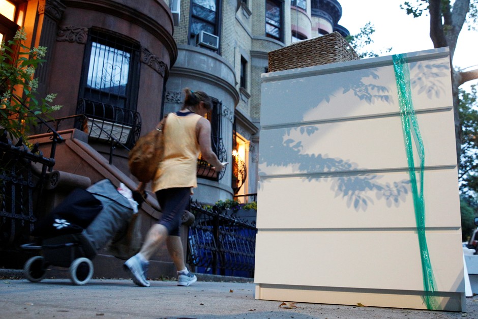An Ikea MALM dresser is placed by the road, following the recall of millions of chests and dressers in the United States and Canada.