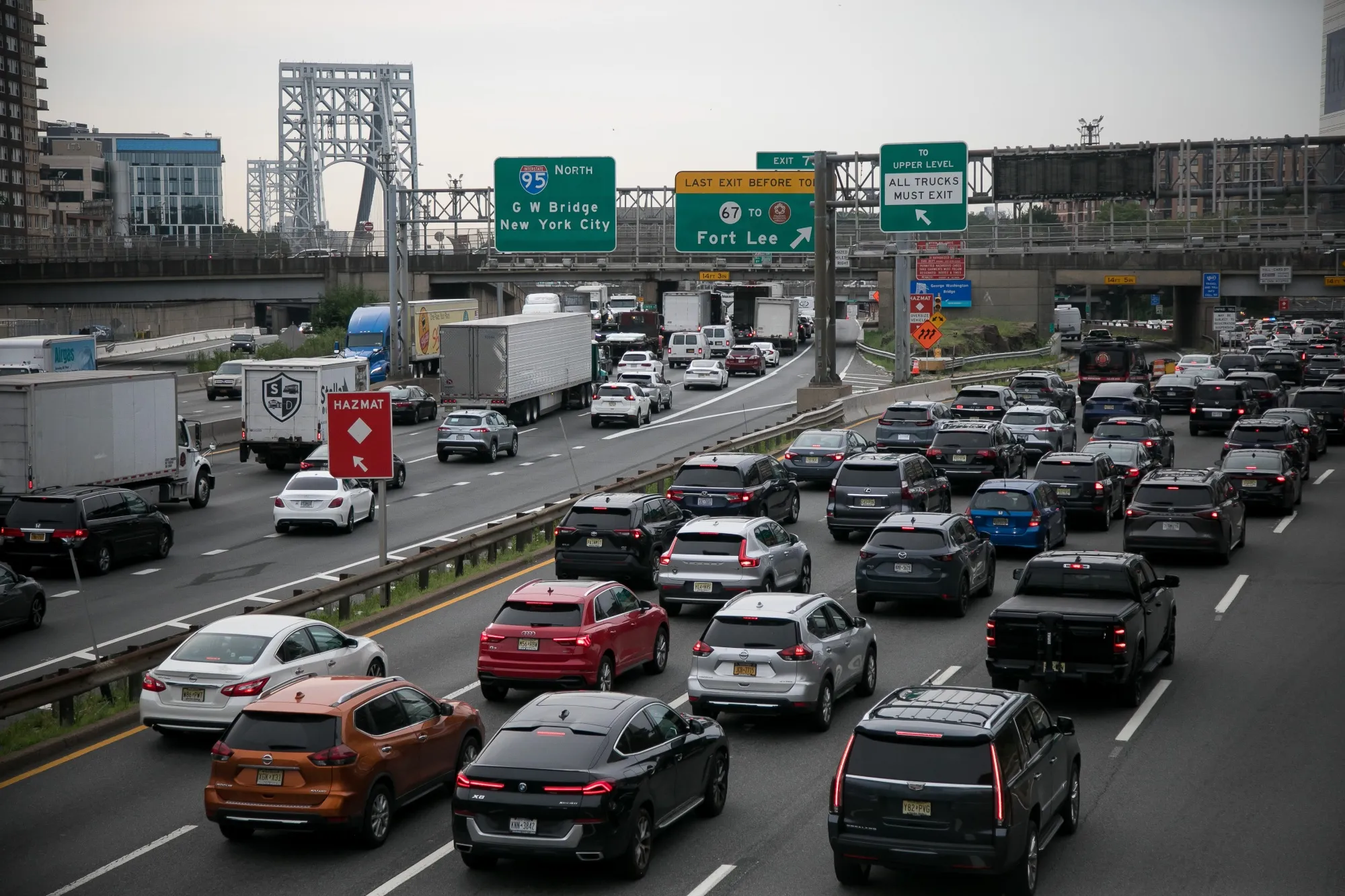 Vehicles approach the George Washington Bridge in Fort Lee, New Jersey.