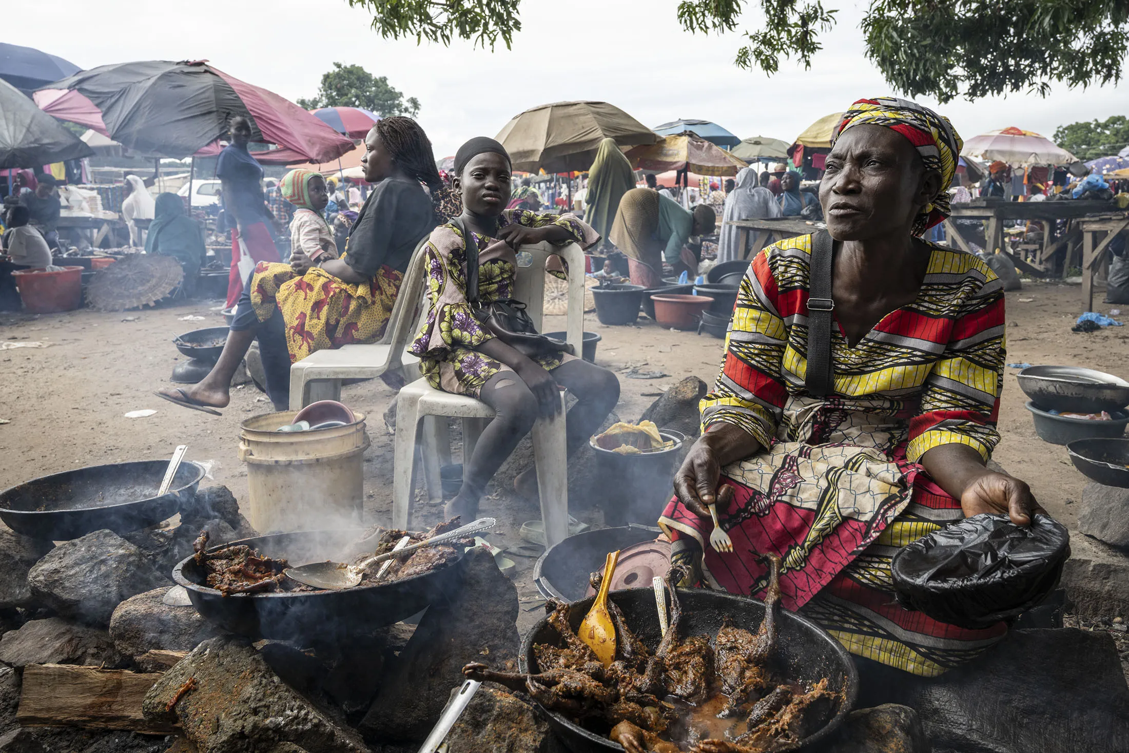 Cooked bushmeat vendors at a market in northwestern Nigeria on Aug. 16, 2025.