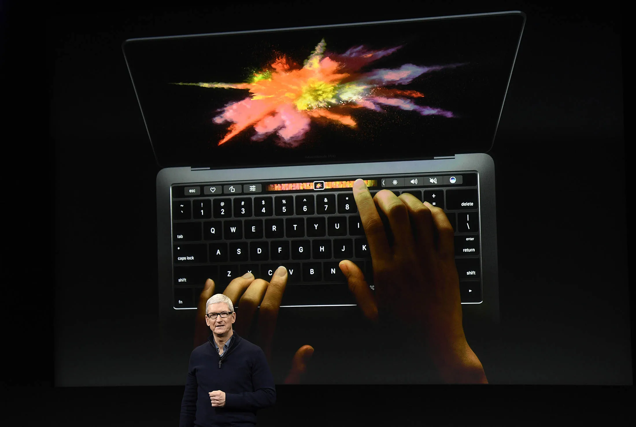 Apple CEO Tim Cook unveils the MacBook Pro laptop.
