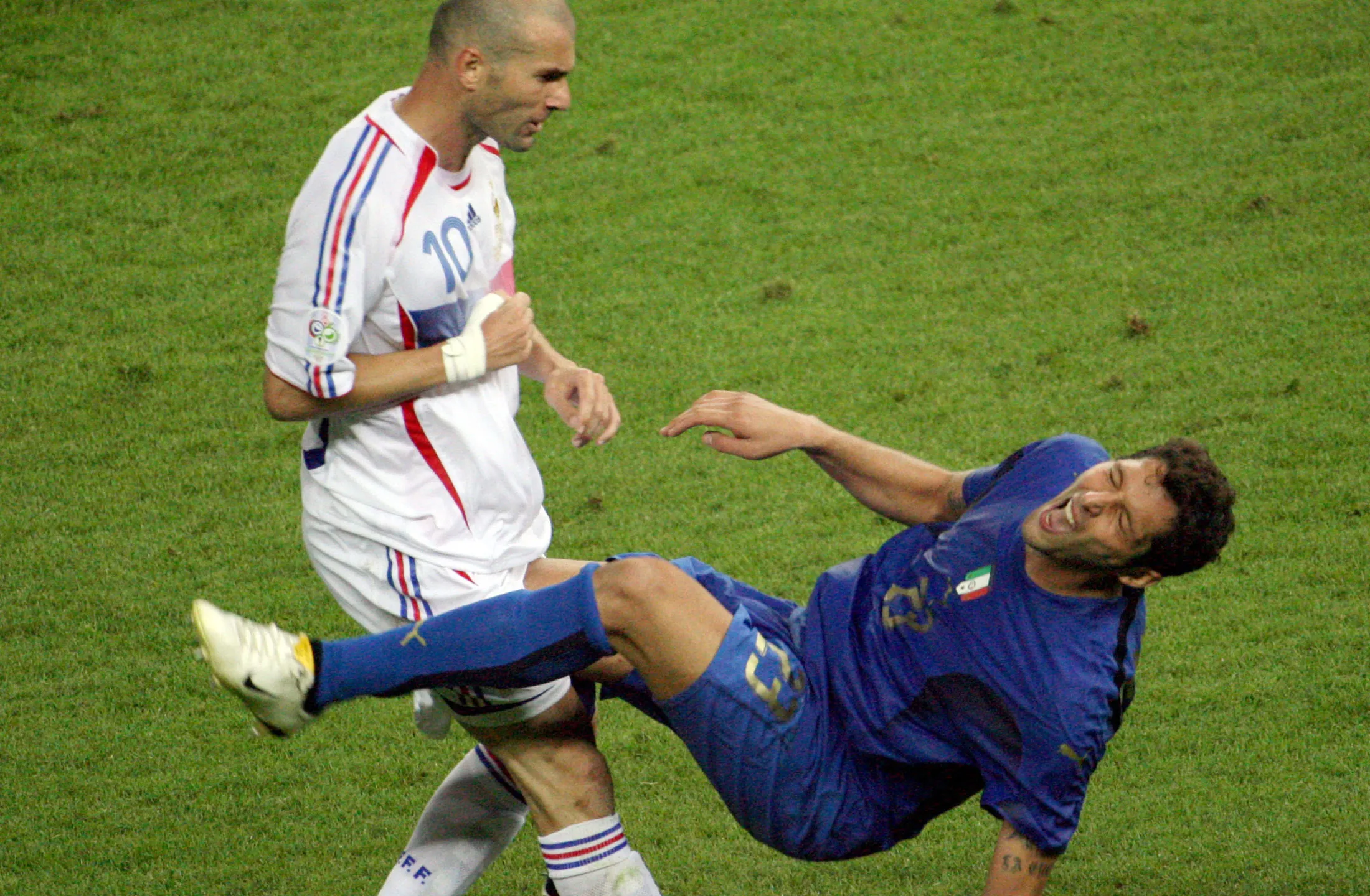 Zinedine Zidane head-butts Italian defender Marco Materazzi during the 2006 World Cup final in Berlin.
