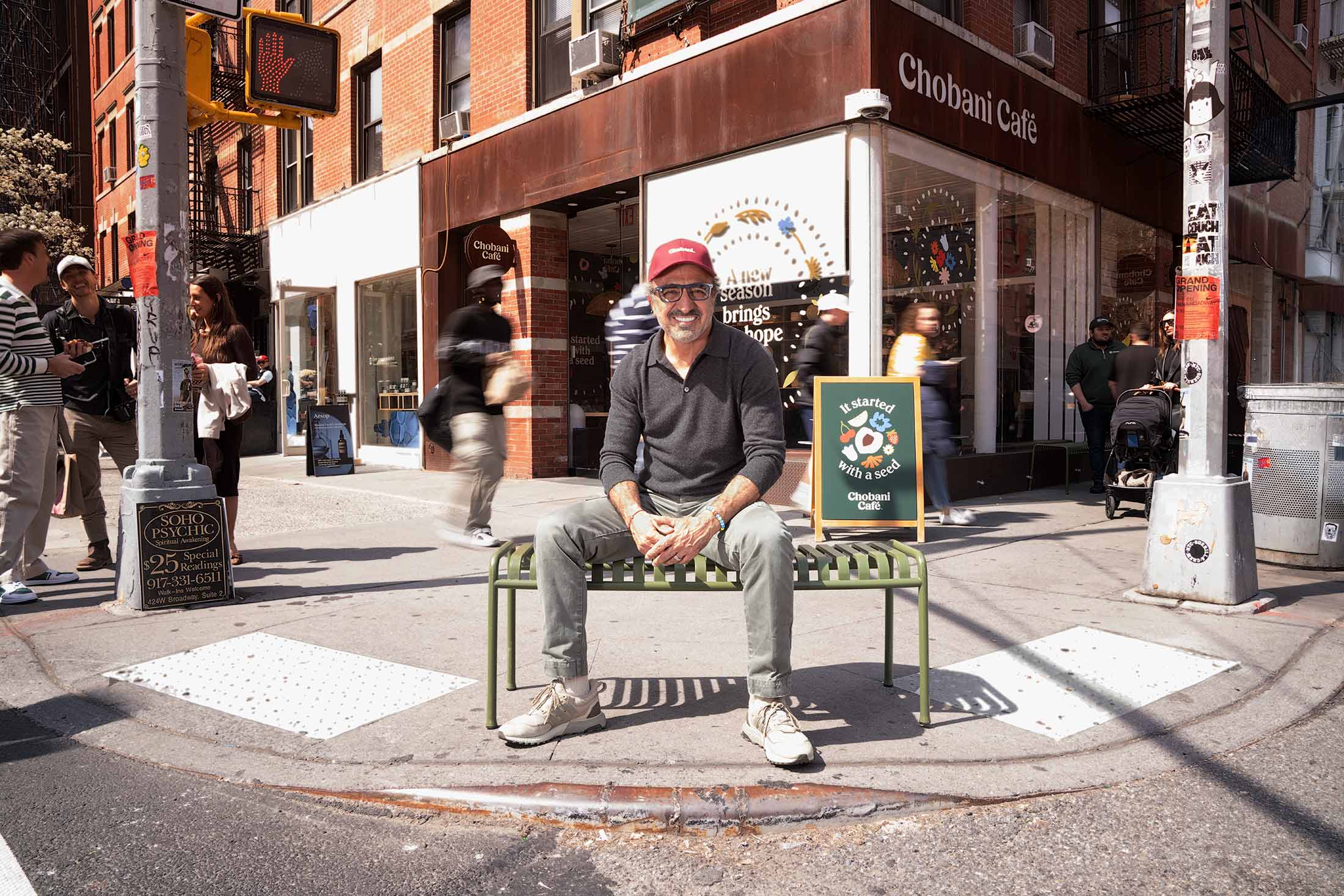Hamdi Ulukaya, CEO of Chobani, in front of the Chobani Cafe in New York City.