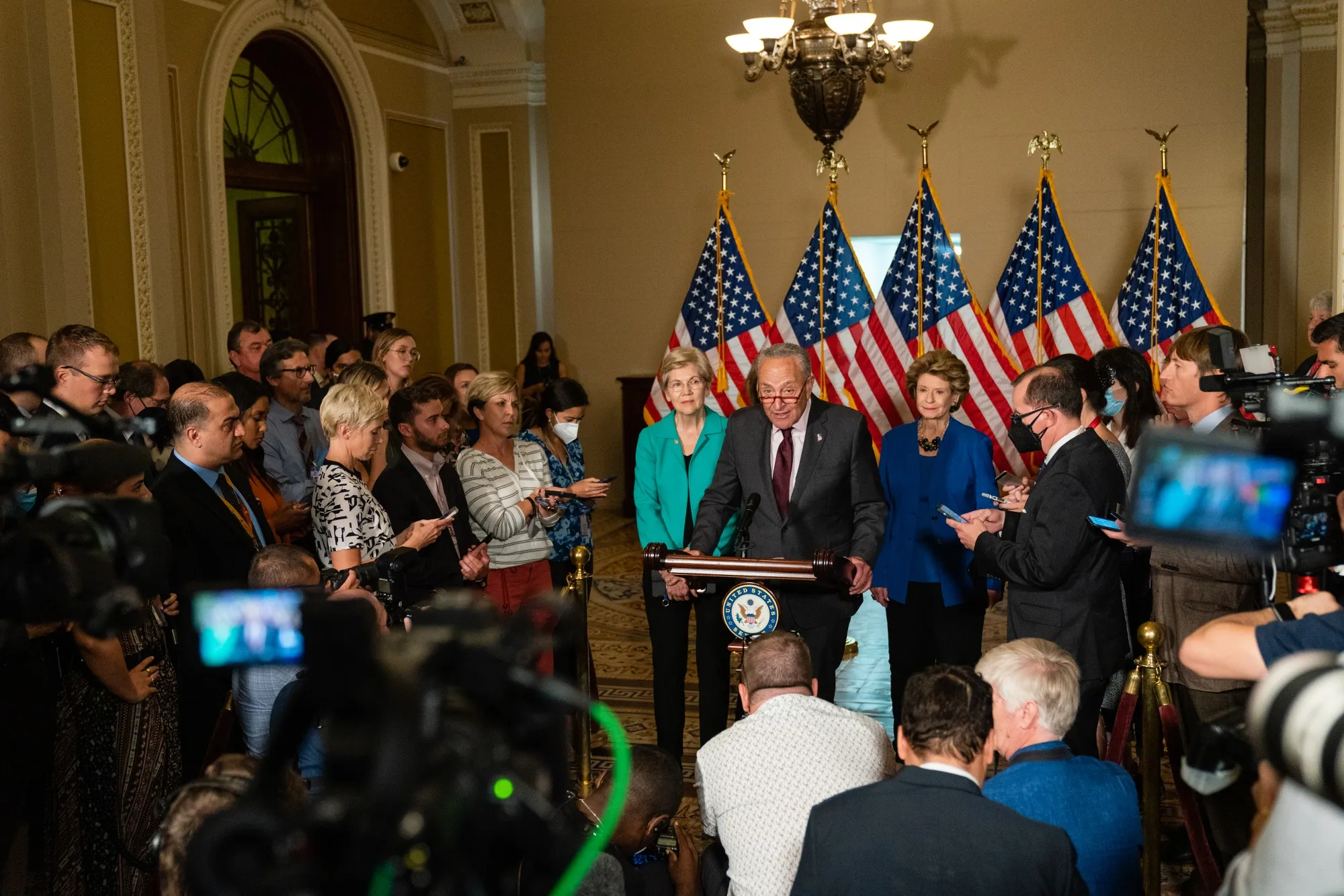 Senate Majority Leader Chuck Schumer&nbsp;during a news conference following the weekly Democratic caucus luncheon at the US Capitol, on Sept. 7.