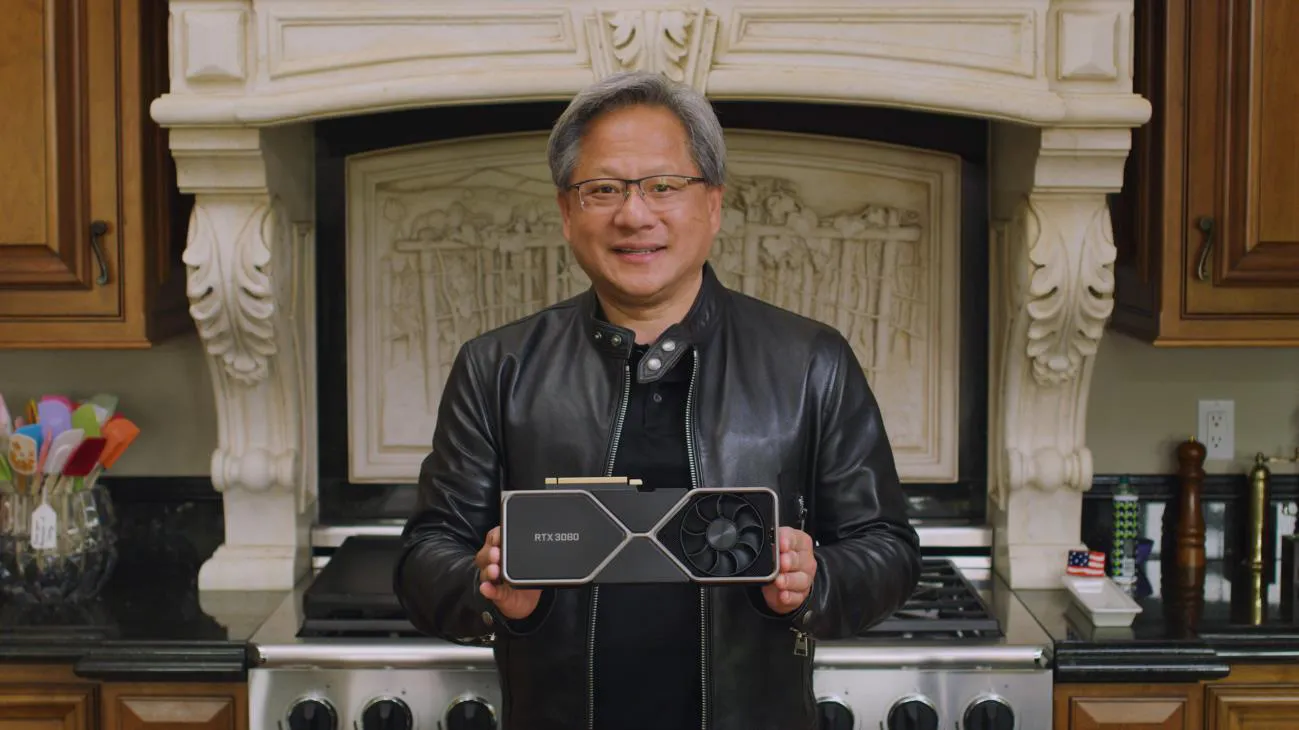 Jensen Huang holds the Nvidia GeForce 3090
