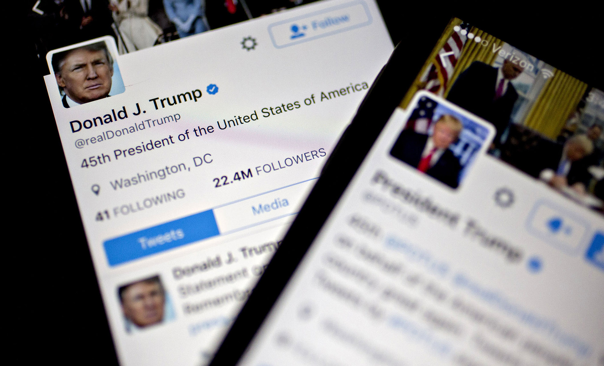 The Twitter Inc. accounts of U.S. President Donald Trump.