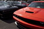 Dodge Challengers sit at a car dealership in Tinley Park, Illinois.