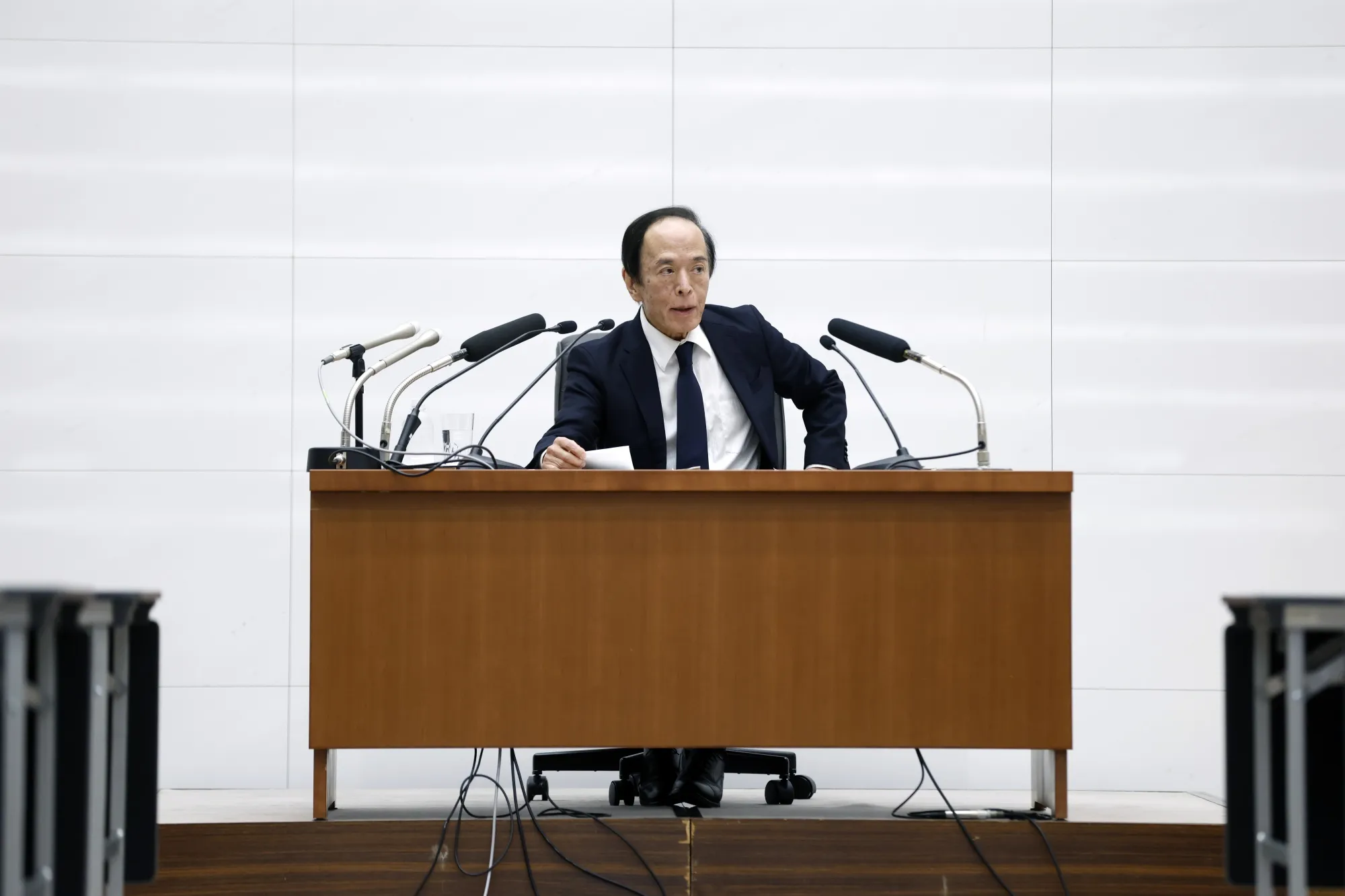 Kazuo Ueda, governor of the Bank of Japan (BOJ), during a news conference at the central bank’s headquarters in Tokyo, Japan, on Thursday, Oct. 30, 2025. 